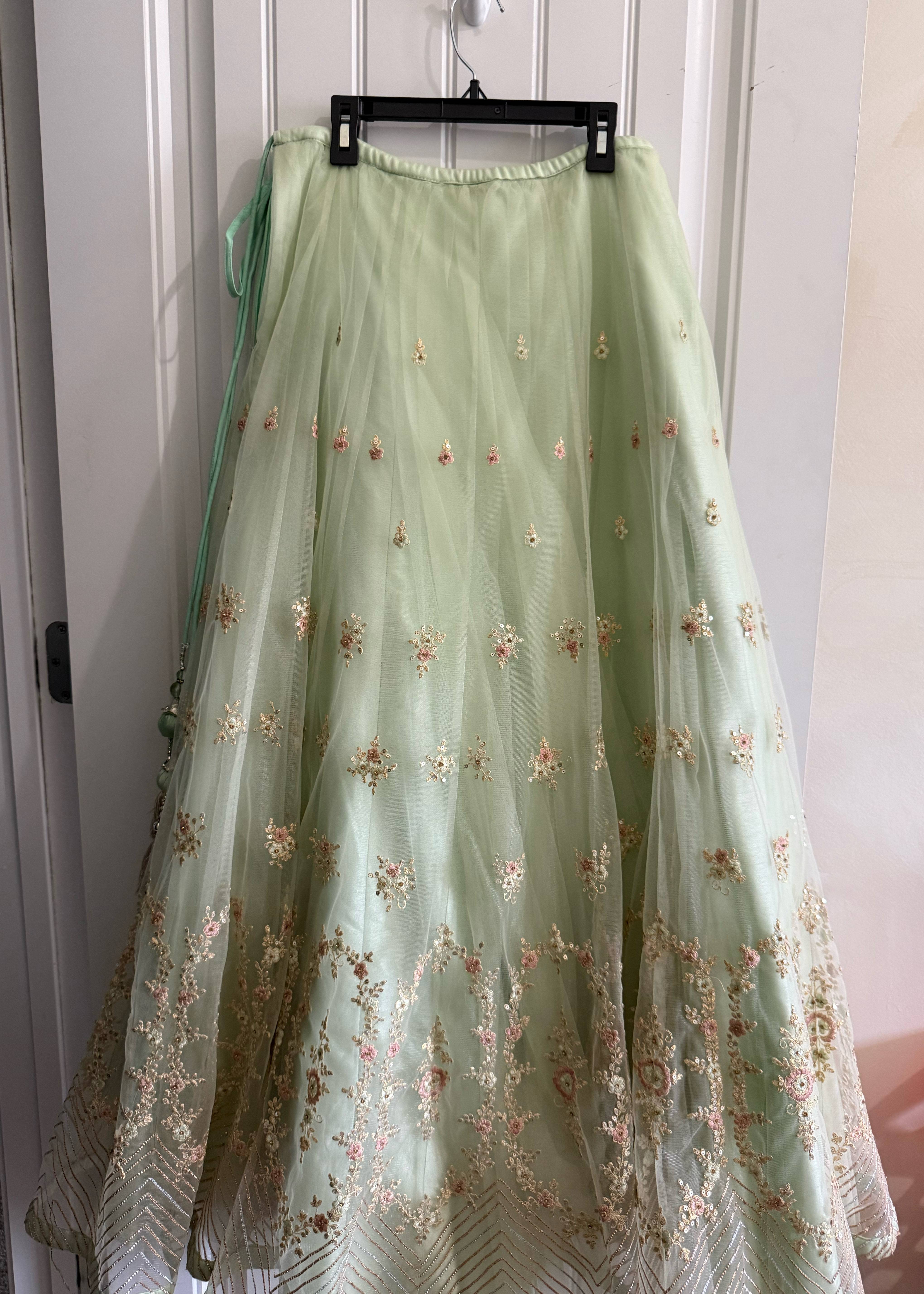 Mint Green Peplum Lehenga Set Image - 5