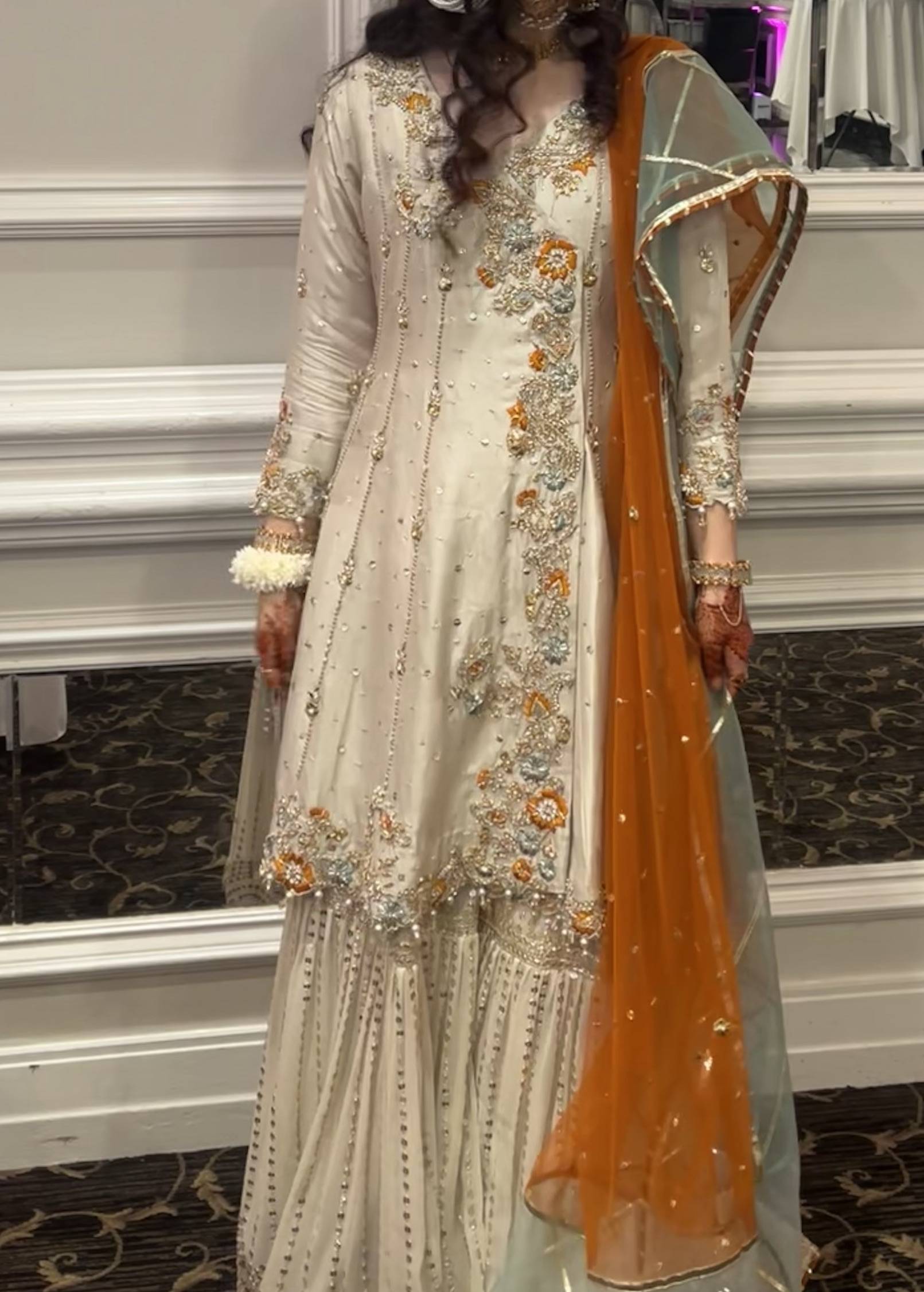 Ivory Floral Embroidered Gharara Image - 1