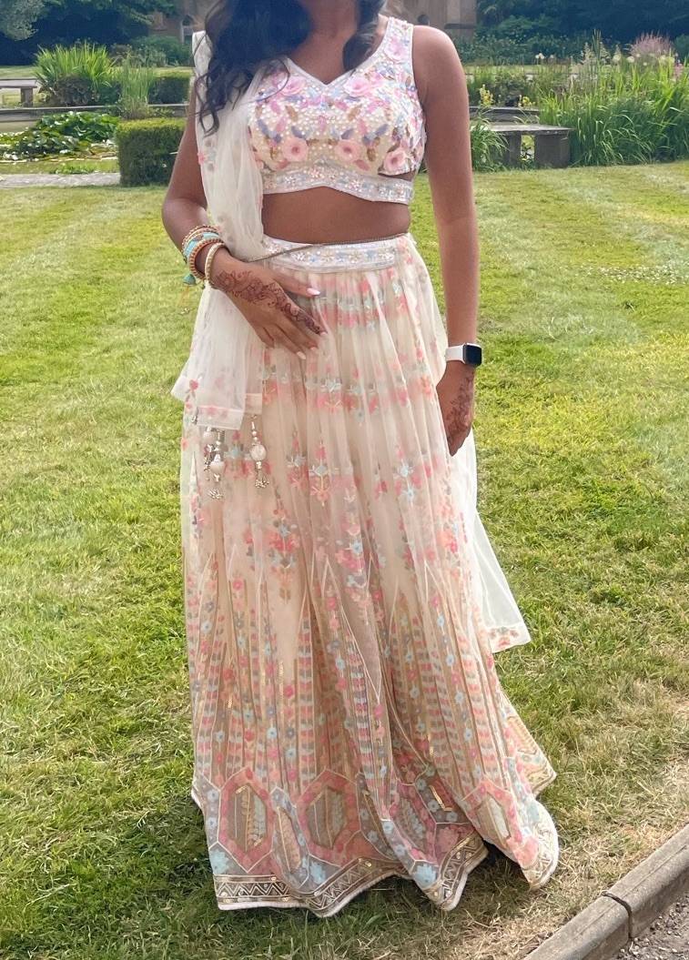Ivory Floral Embroidered Lehenga Image - 0