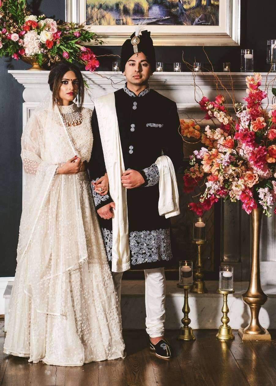 Black Pearl-Embroidered Velvet Sherwani Image - 0