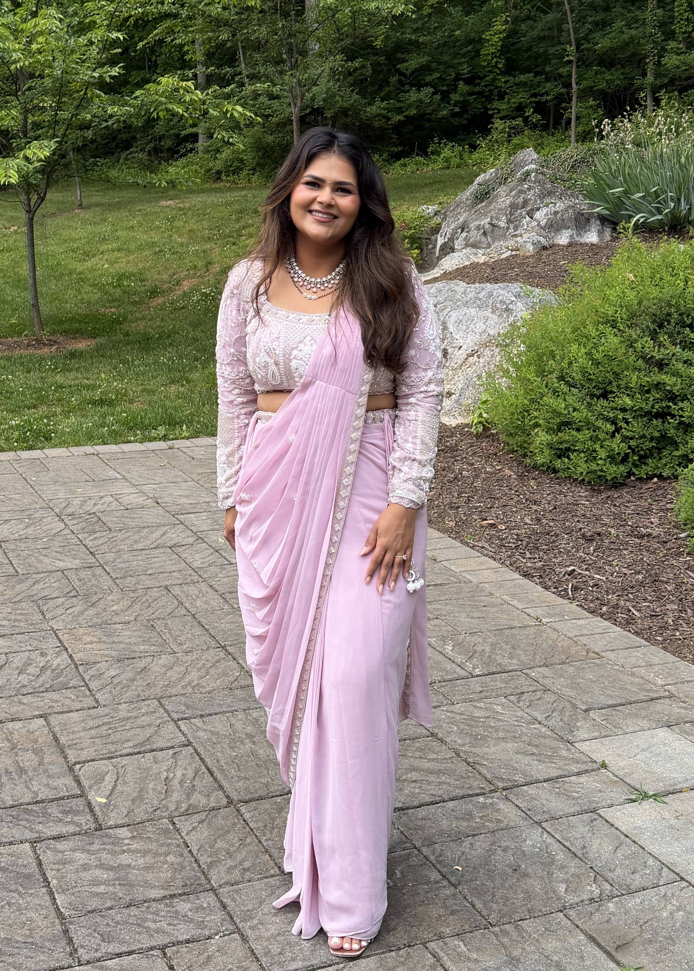 Lilac Pre-Draped Sari Image - 1