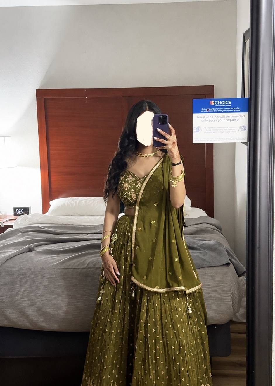 Olive Green Gold Embroidered Lehenga Image - 1