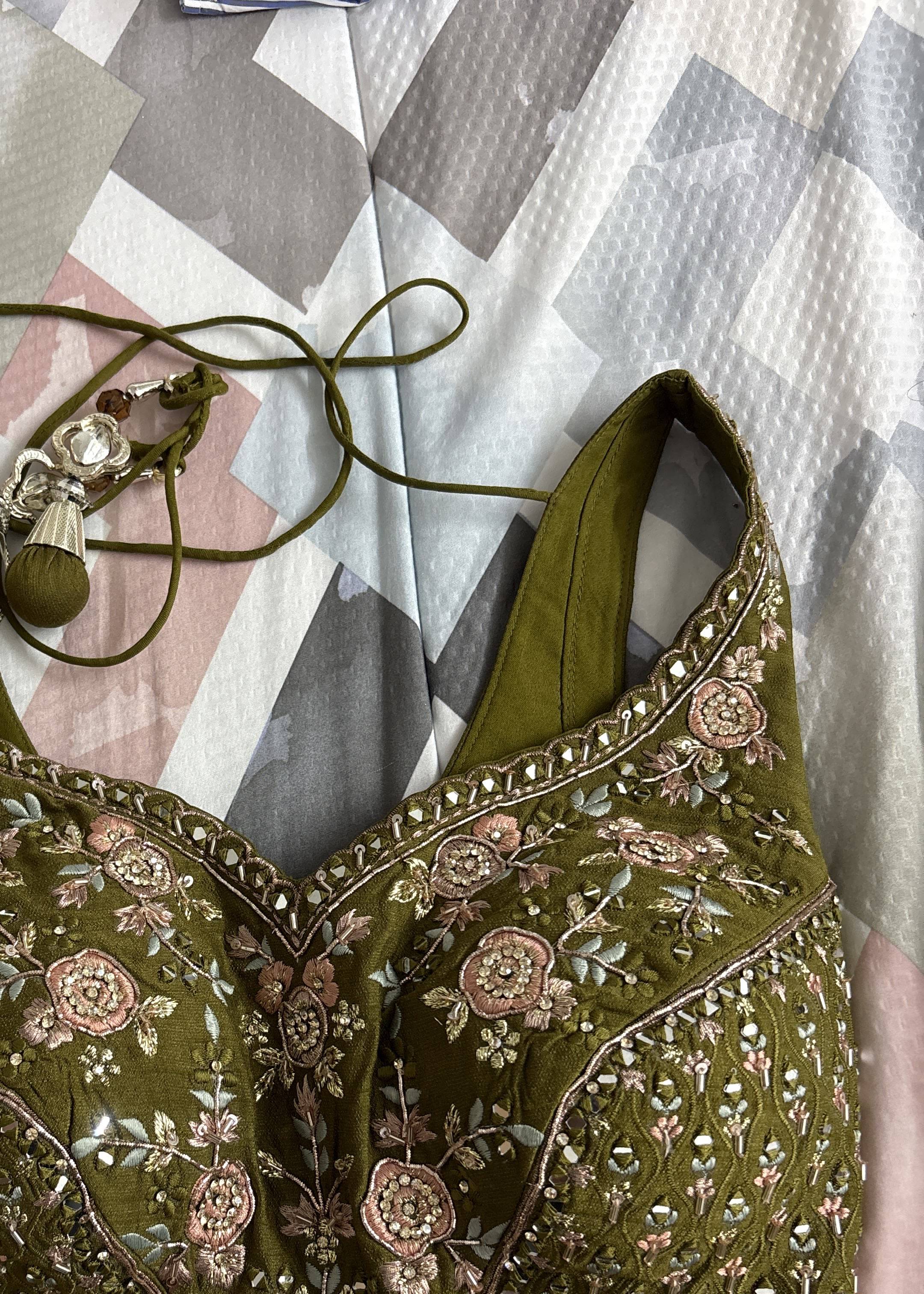 Olive Green Gold Embroidered Lehenga Image - 2