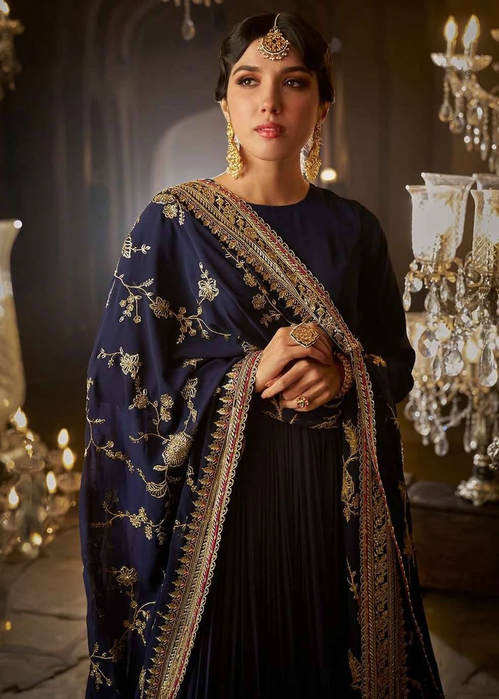 Navy Blue Embroidered Anarkali Image - 3