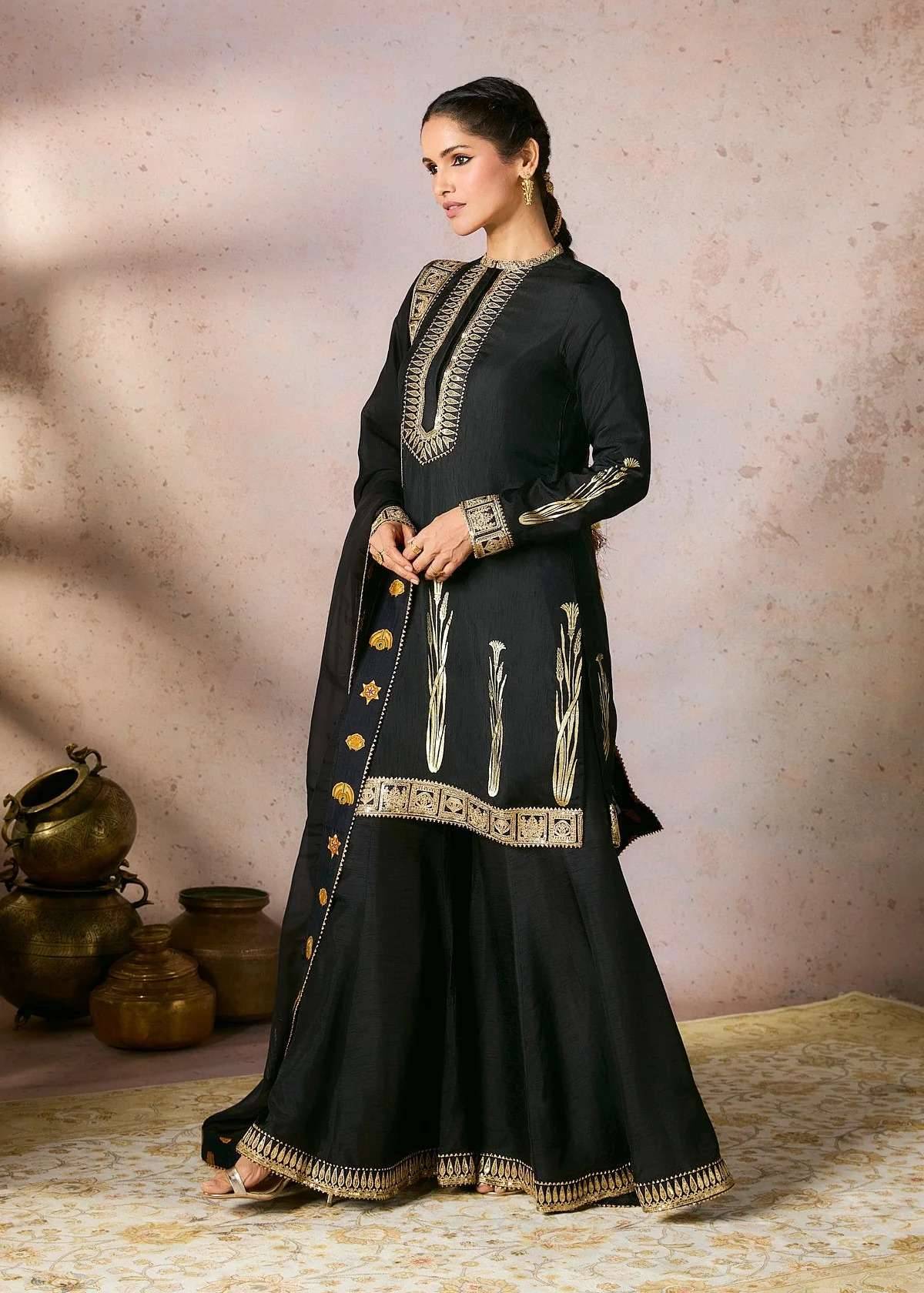 Black Zardozi Embroidered Sharara Set Image - 1