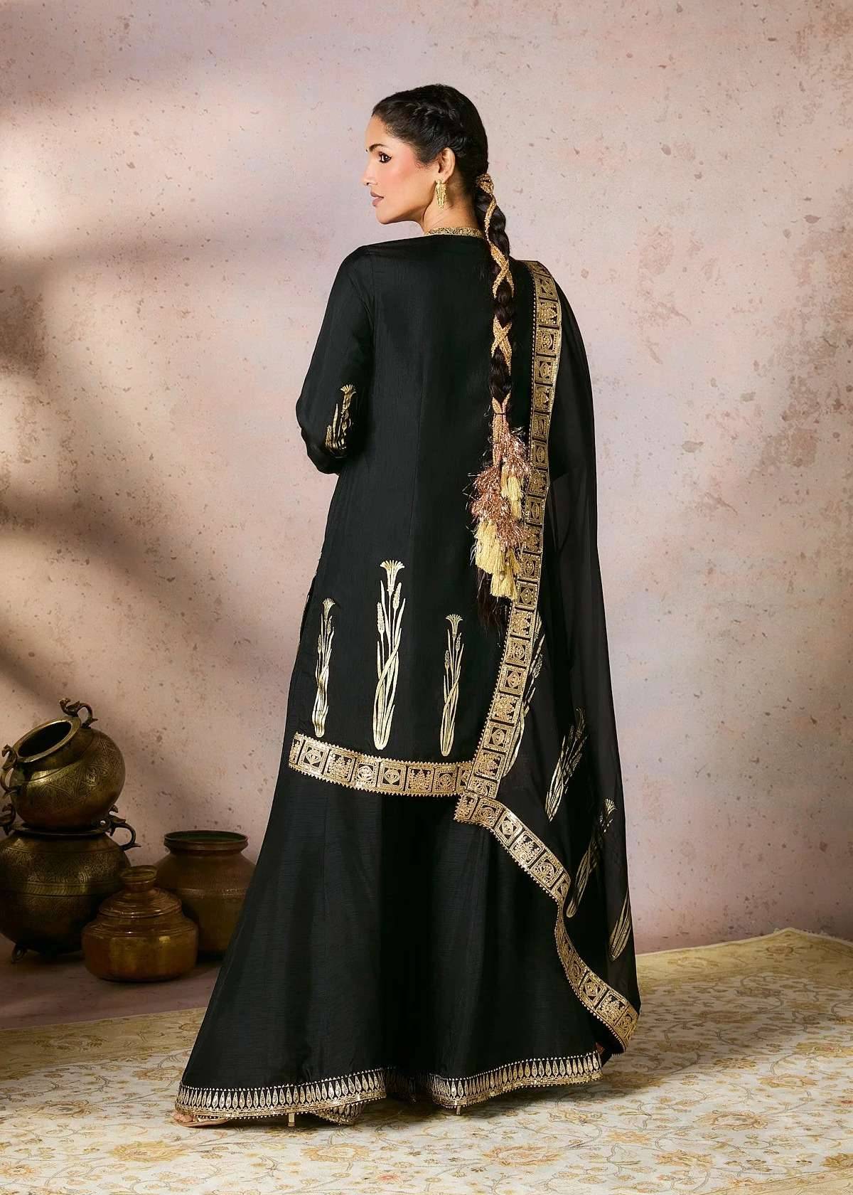 Black Zardozi Embroidered Sharara Set Image - 2
