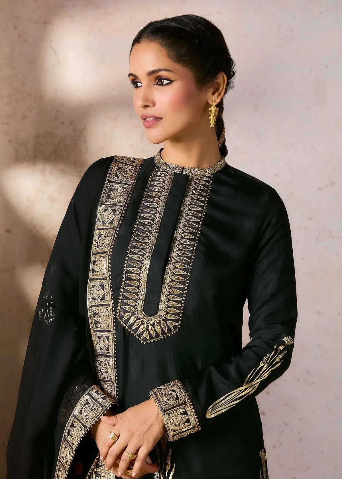 Black Zardozi Embroidered Sharara Set Image - 3