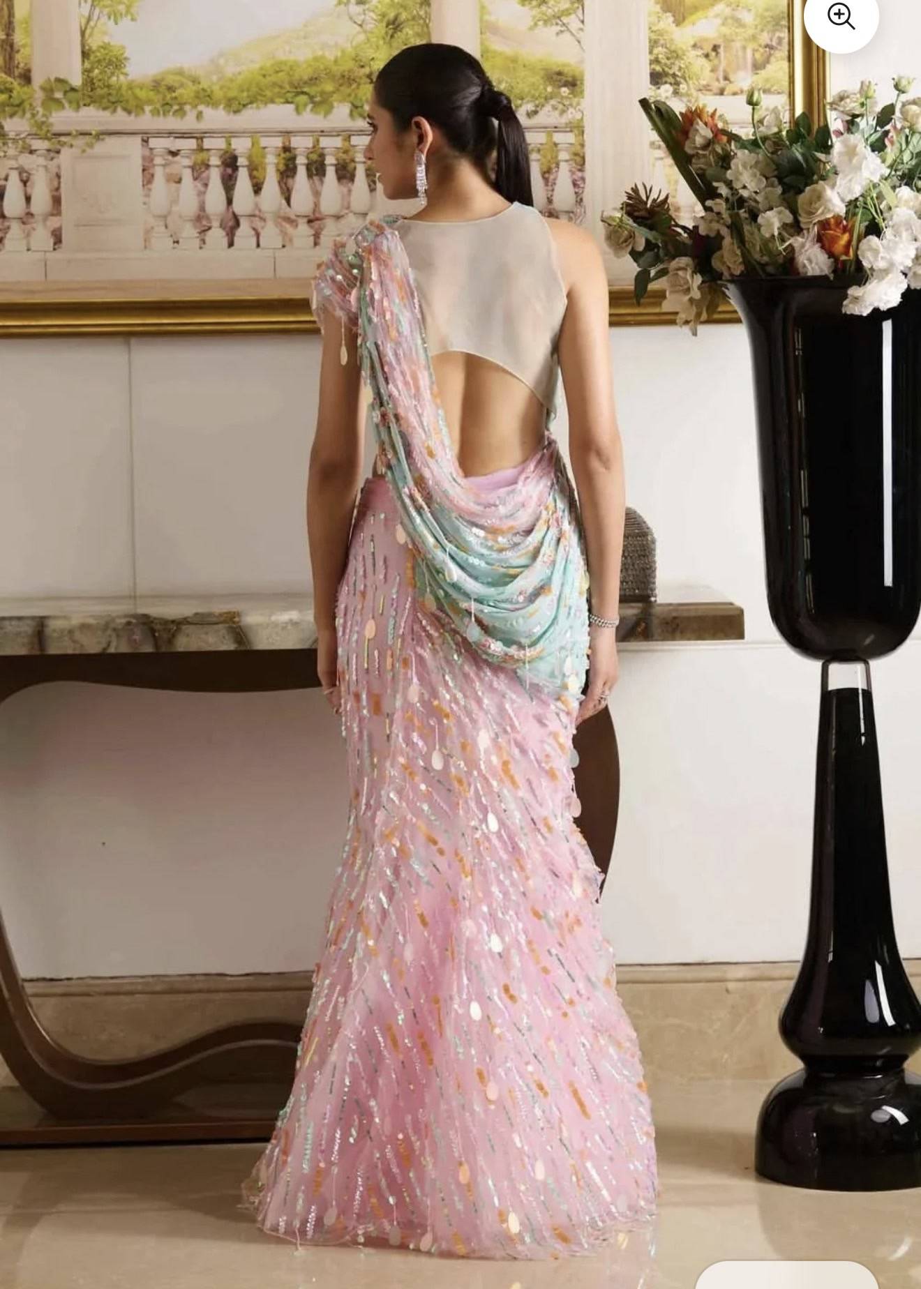 Pink Sequin Sari Image - 1