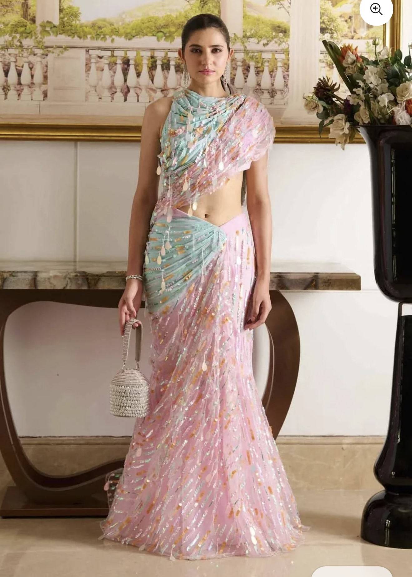Pink Sequin Sari Image - 0