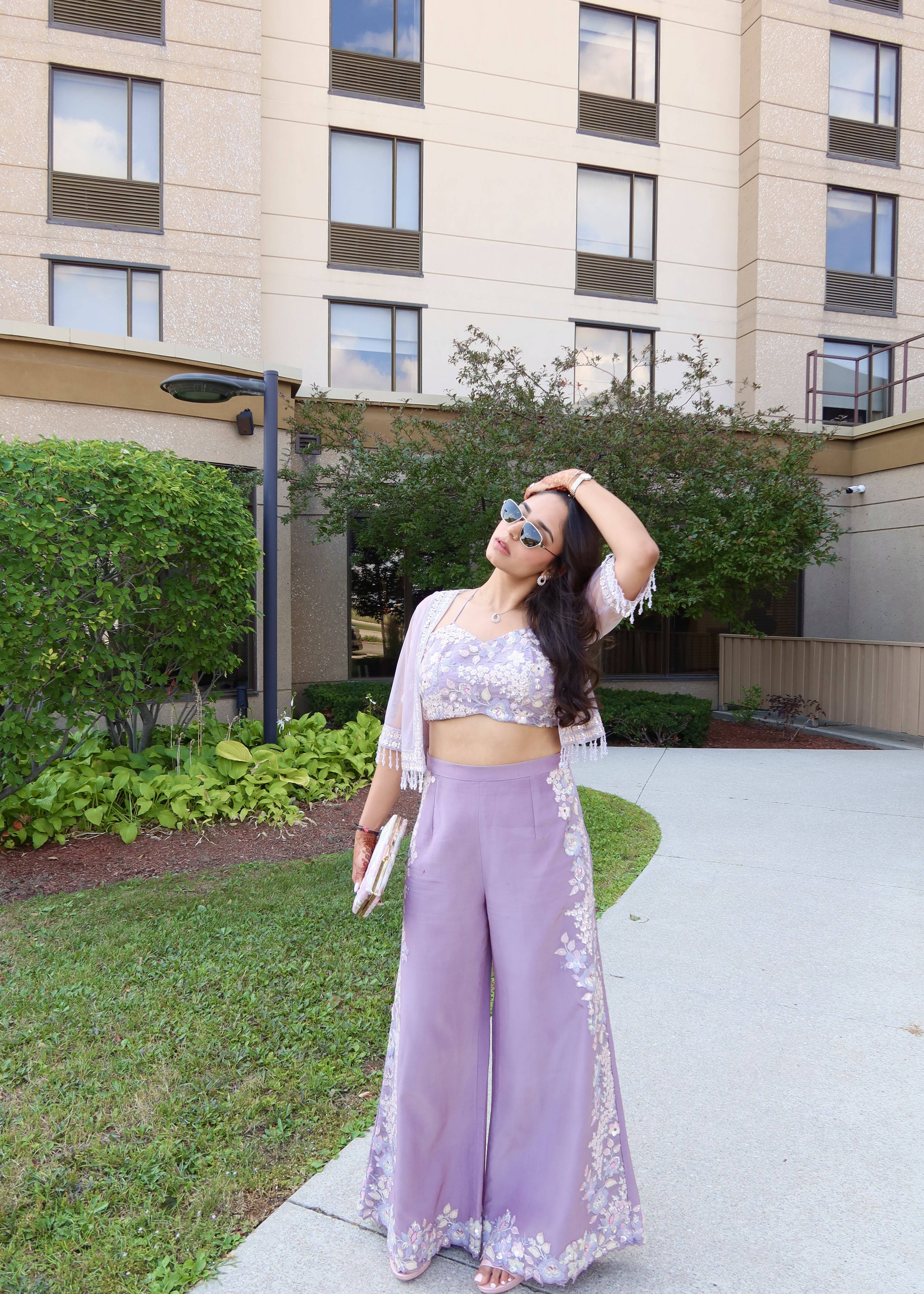Lavender Embroidered Co-Ord Set Image - 3
