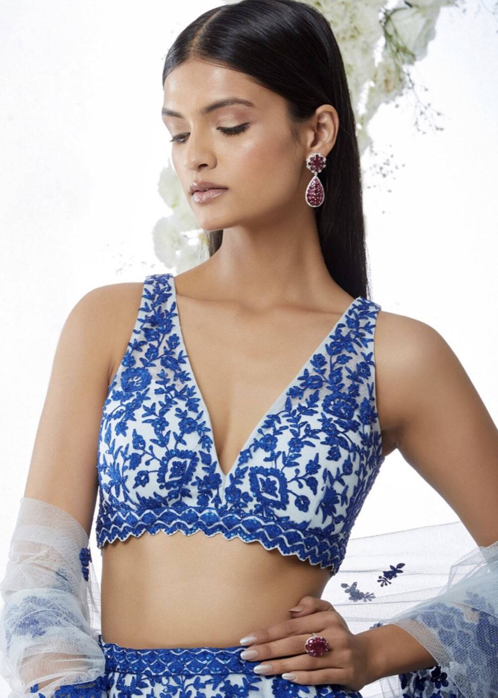 Cobalt Blue Resham Embroidered Lehenga Set Image - 2