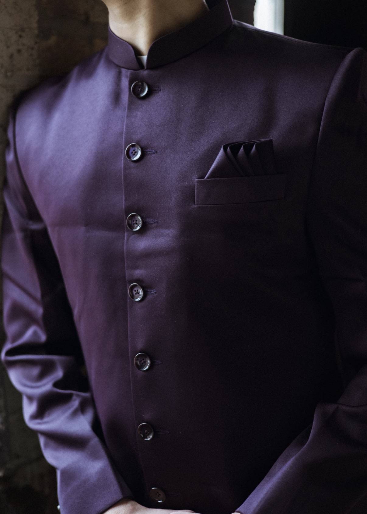Deep Purple Bandhgala Jacket Image - 3