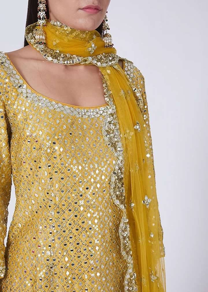 Yellow Mirrorwork Sharara Image - 2