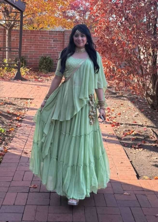 Sage Green Ruffled Lehenga Image - 0