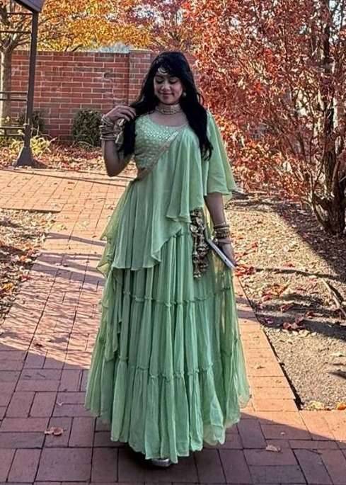 Sage Green Ruffled Lehenga Image - 1