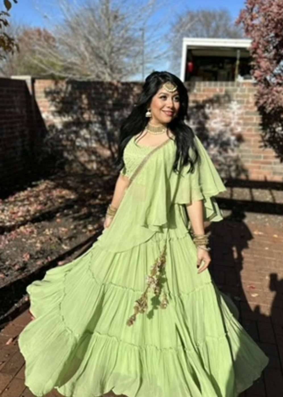 Sage Green Ruffled Lehenga Image - 2
