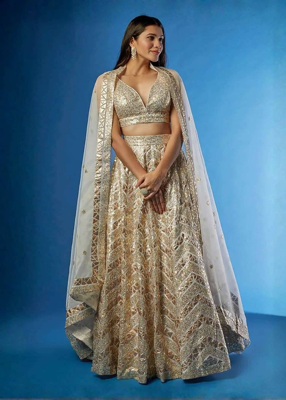 Gold Net Embroidered Lehenga Image - 0
