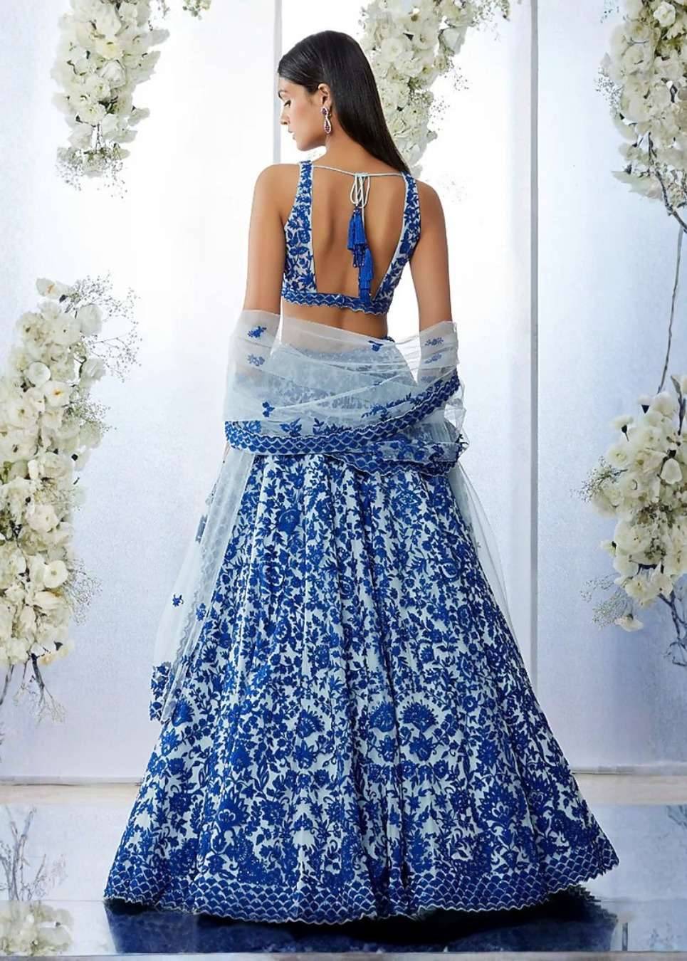 Cobalt Blue Resham Embroidered Lehenga Set Image - 1
