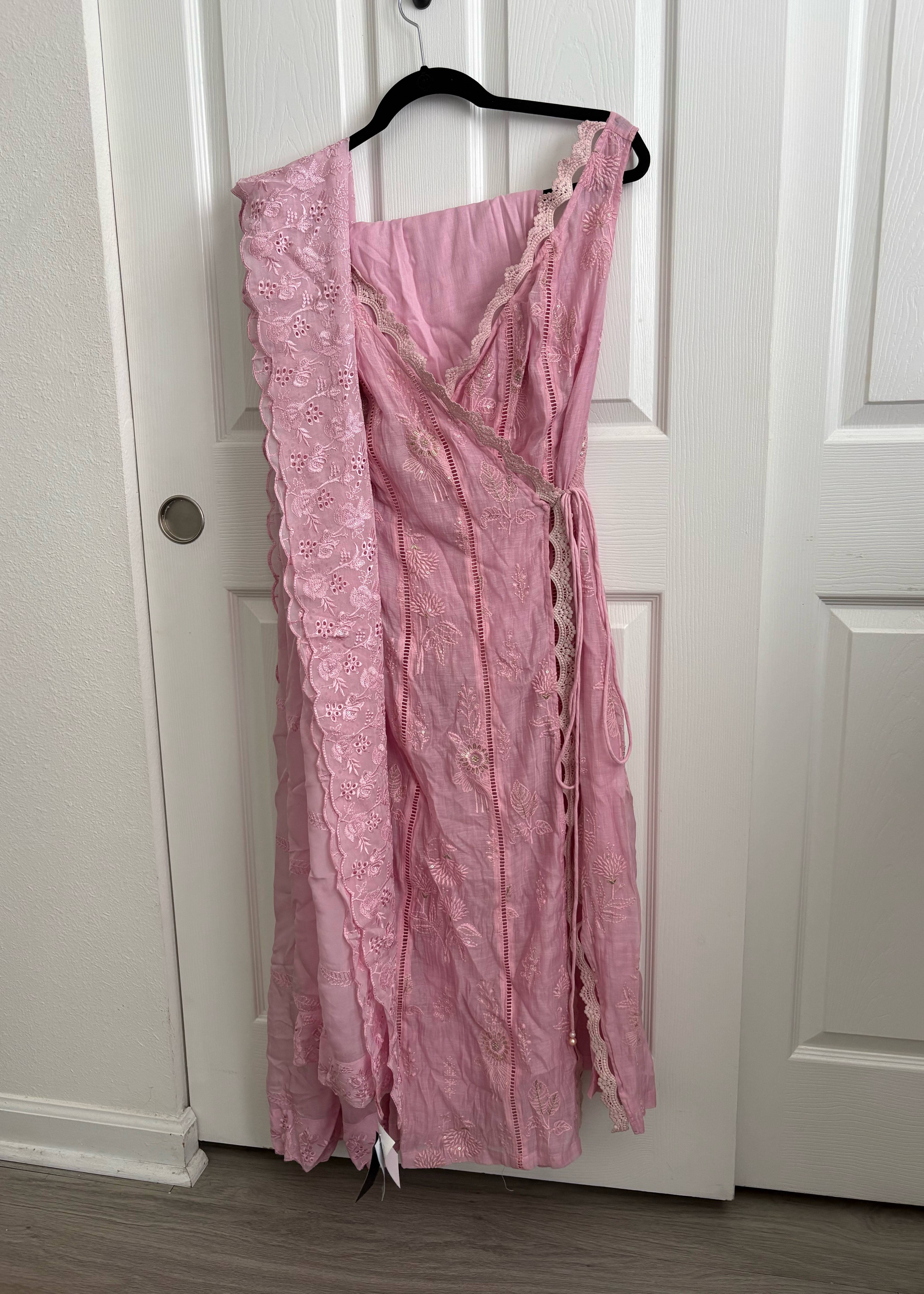 Light Pink Floral Embroidered Kurta Set Image - 4