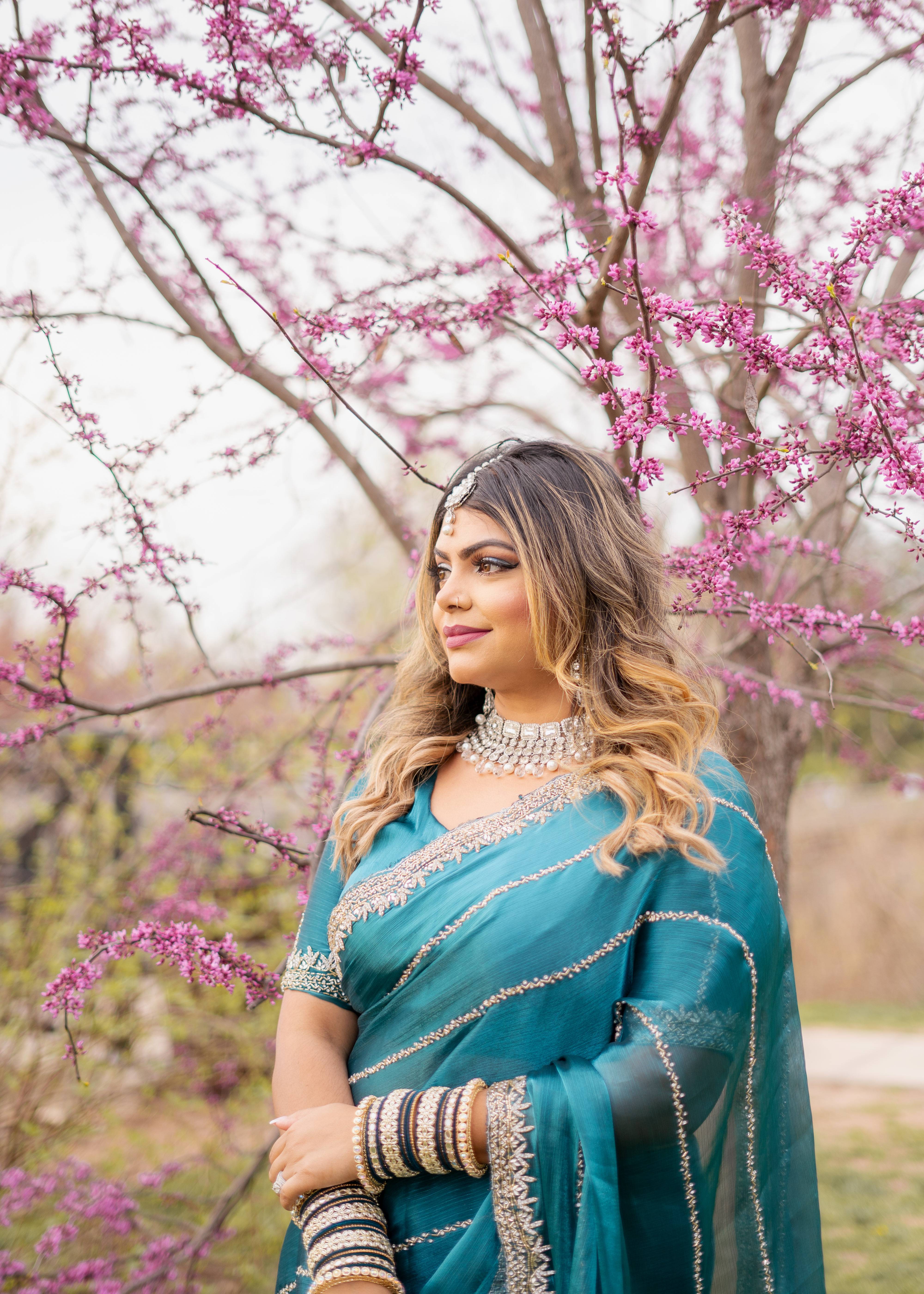 Teal Peacock Sari Image - 2