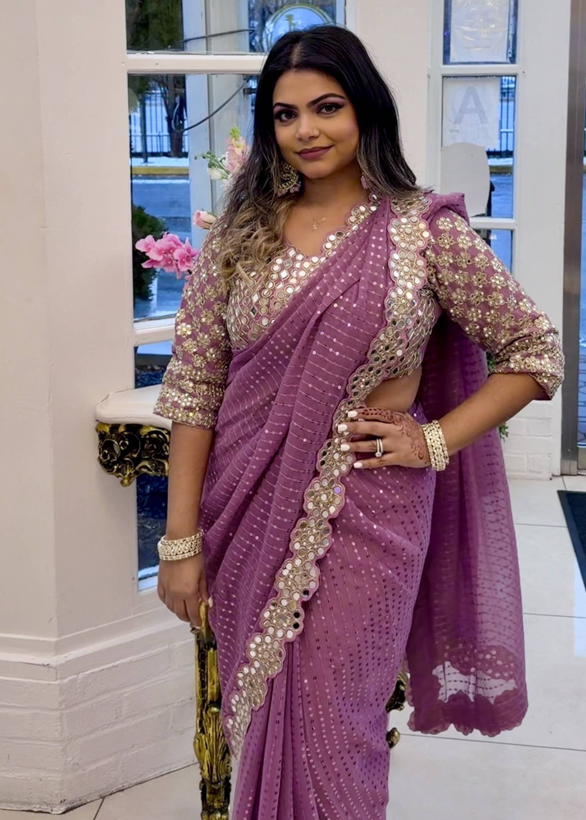 Mauve Mirror-Work Sari Image - 2