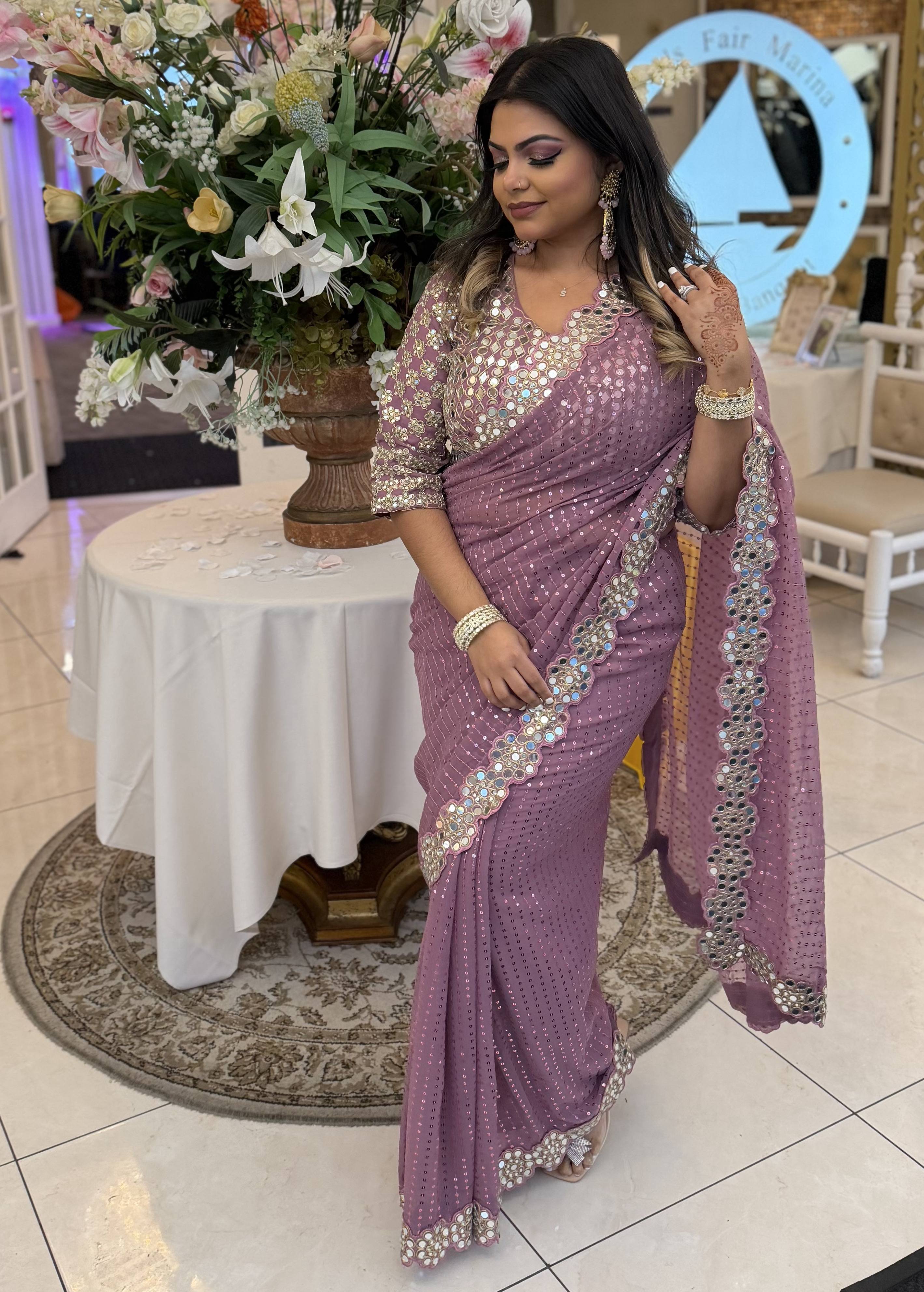 Mauve Mirror-Work Sari Image - 0