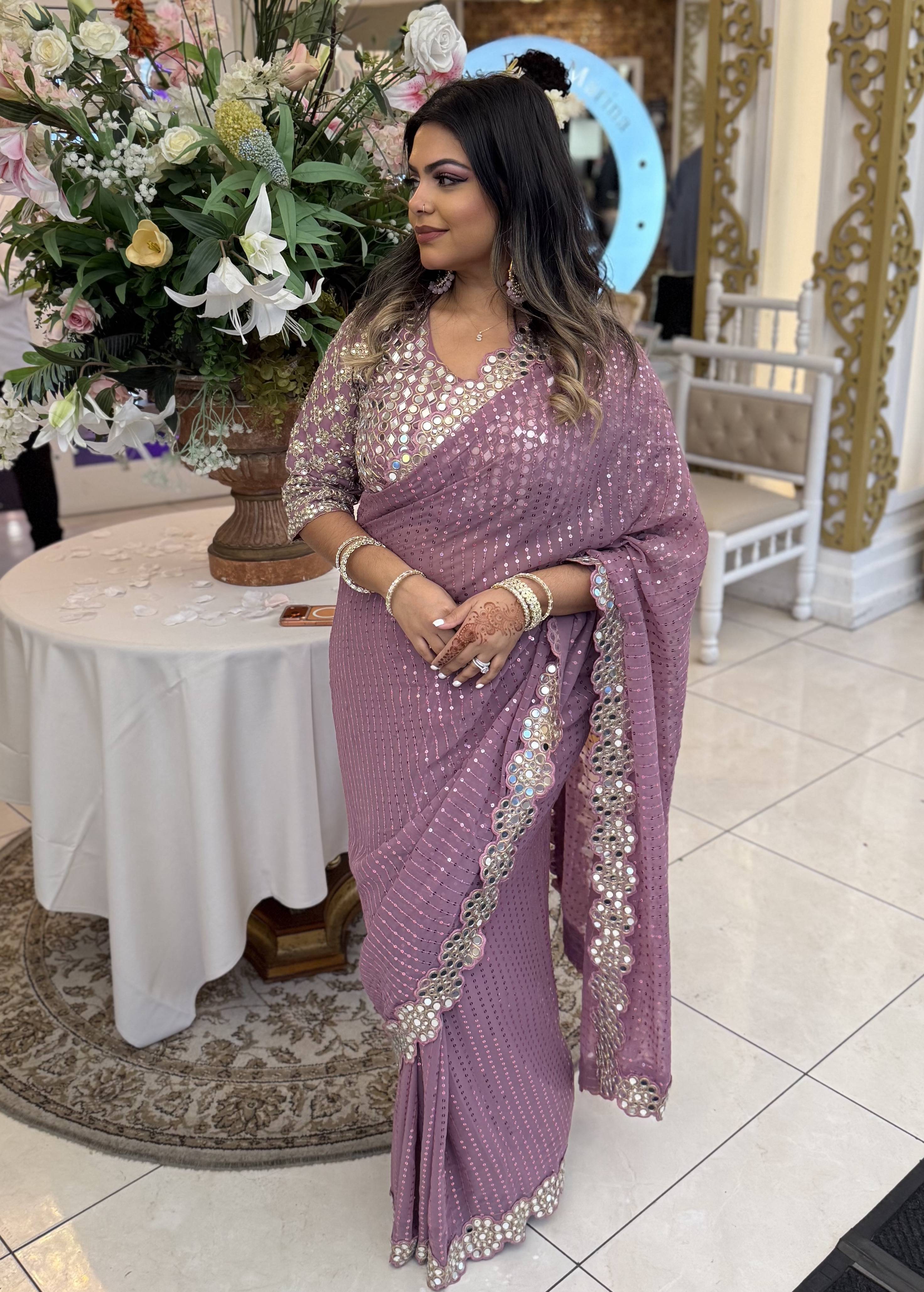 Mauve Mirror-Work Sari Image - 1