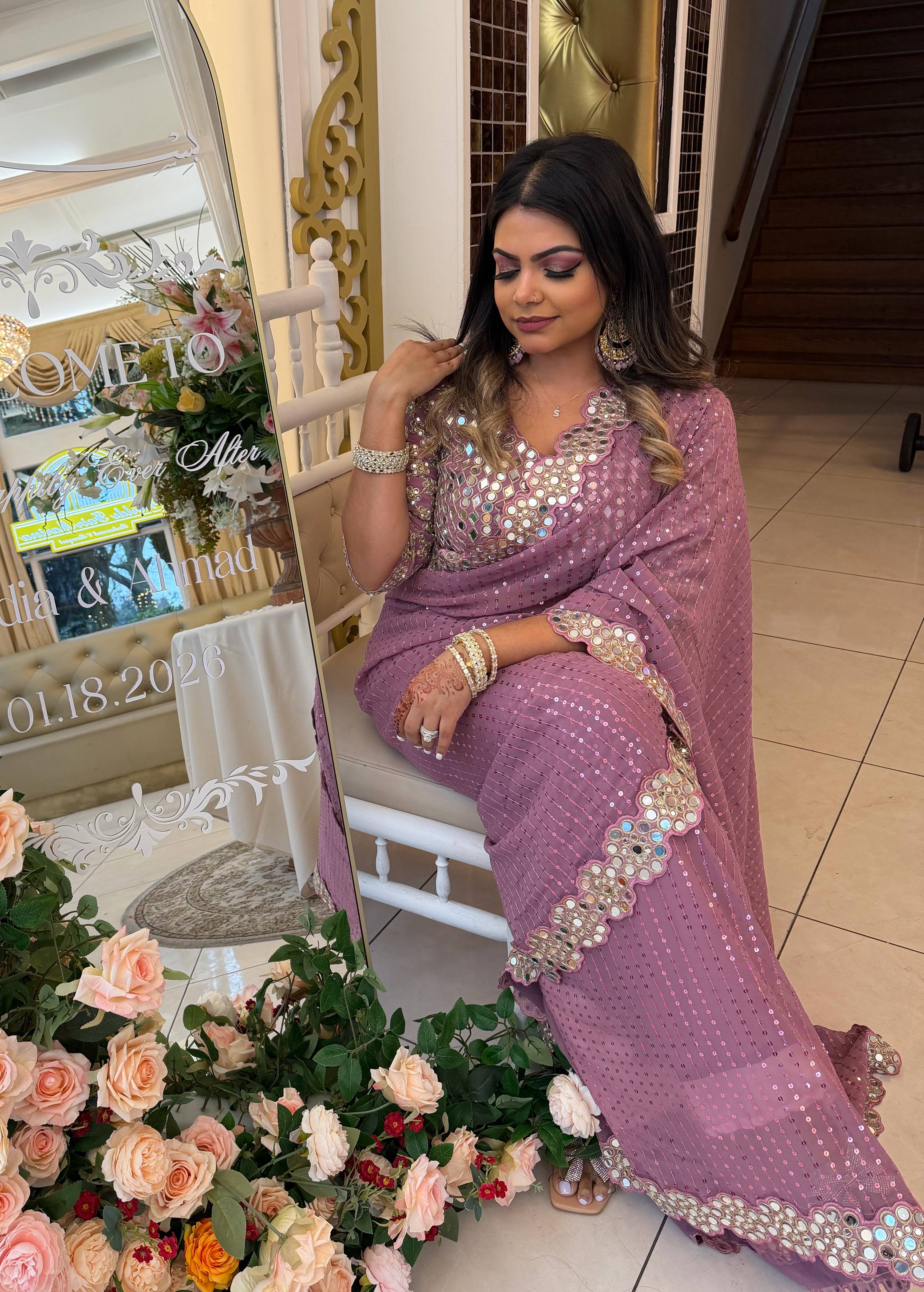 Mauve Mirror-Work Sari Image - 3