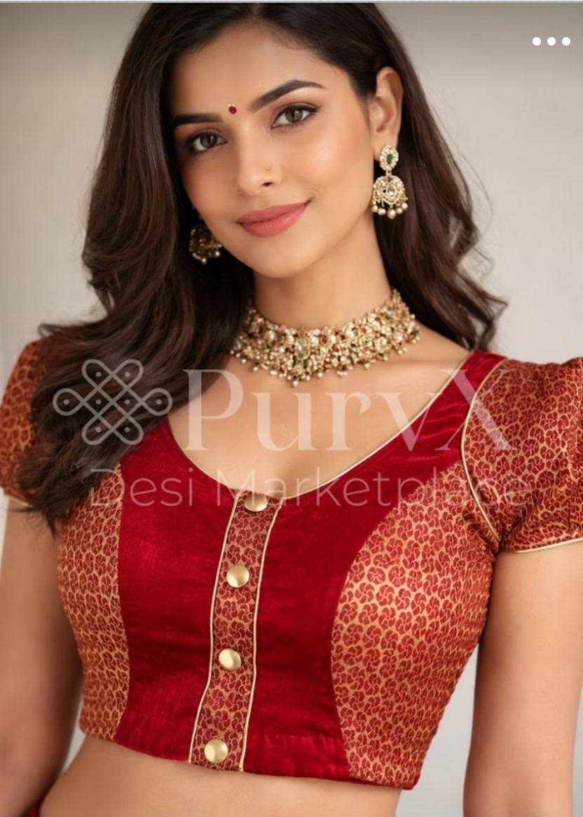 Red and Gold Printed Blouse Image - 2