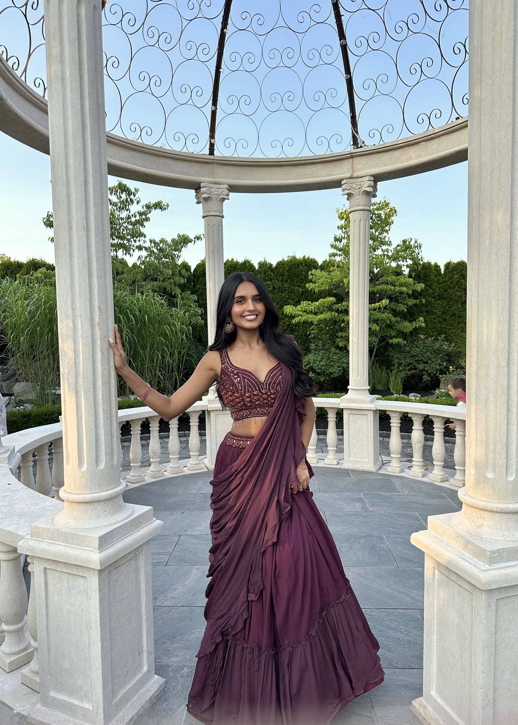 Purple Pre-pleated Lehenga Image - 3
