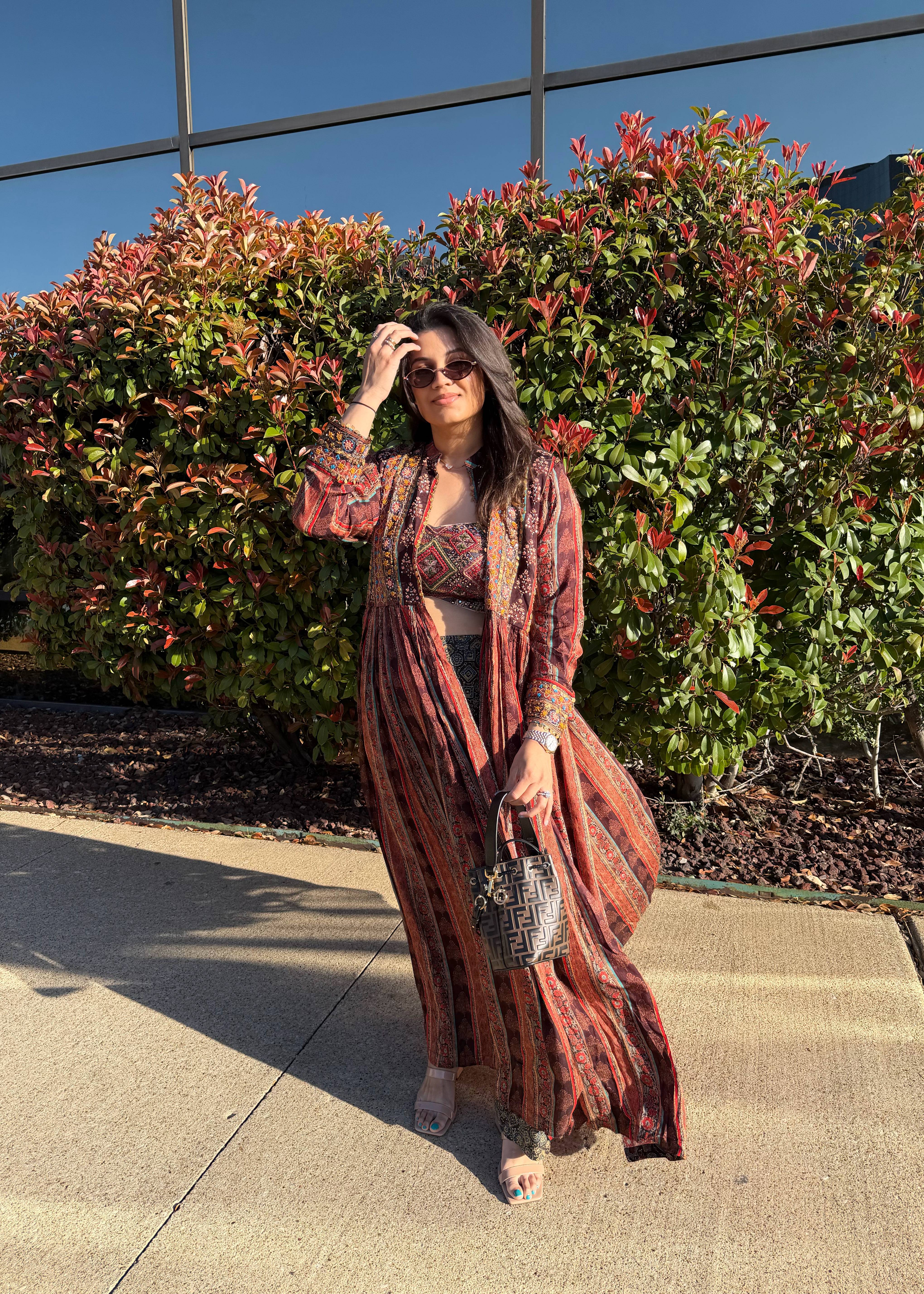 Maroon Boho Cape Set Image - 3