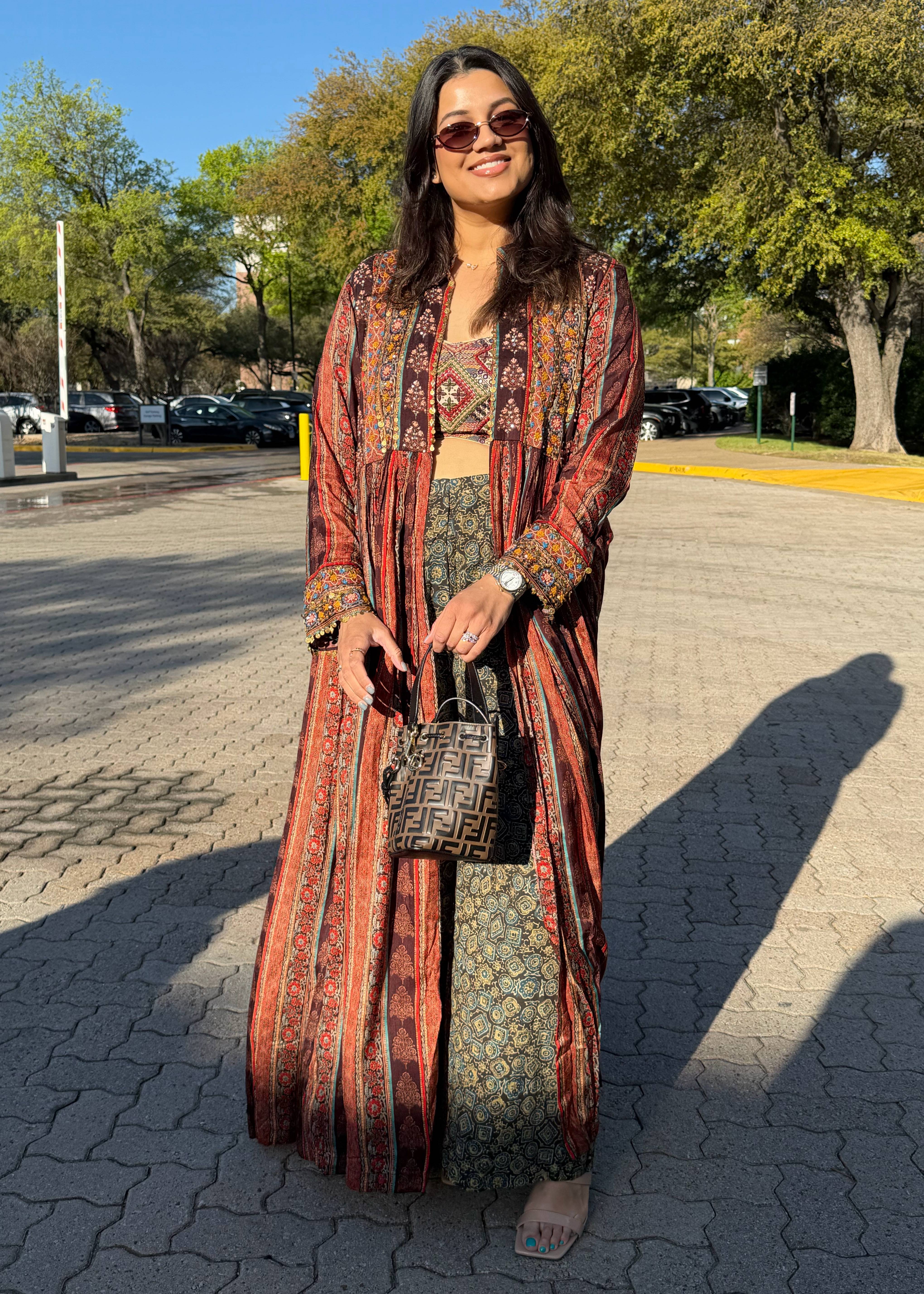 Maroon Boho Cape Set Image - 0