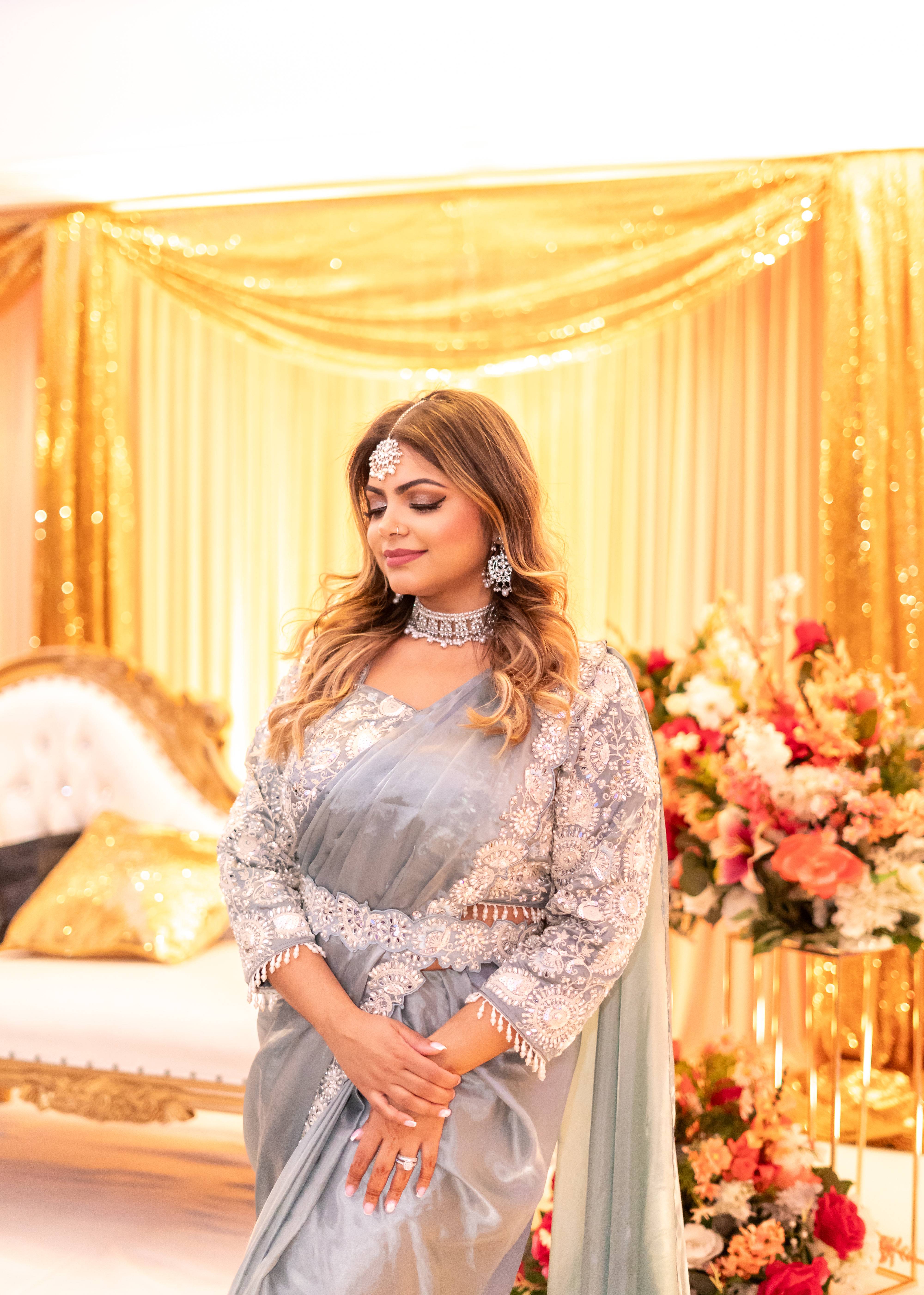 Silver Embellished Sari Image - 3