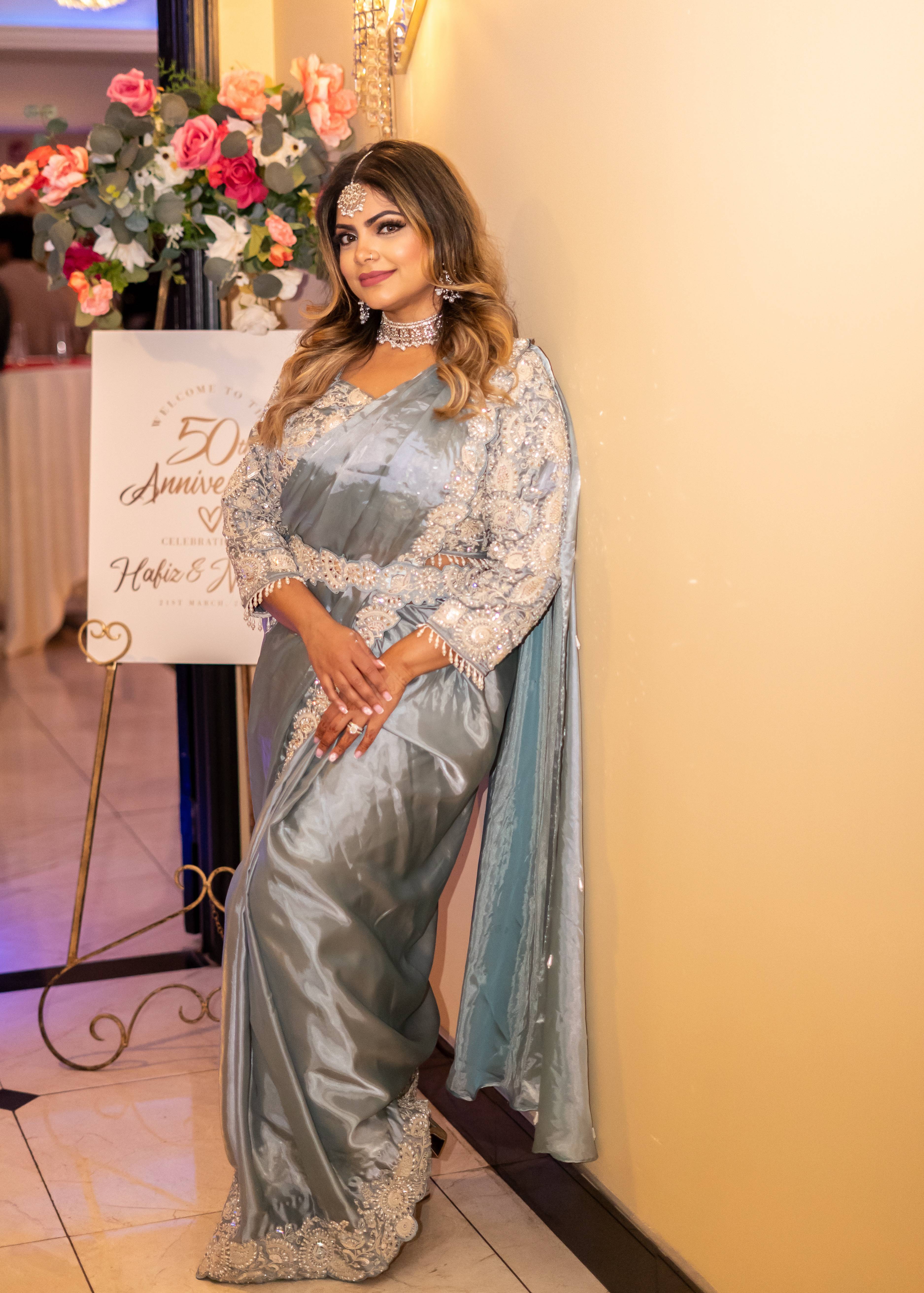 Silver Embellished Sari Image - 4