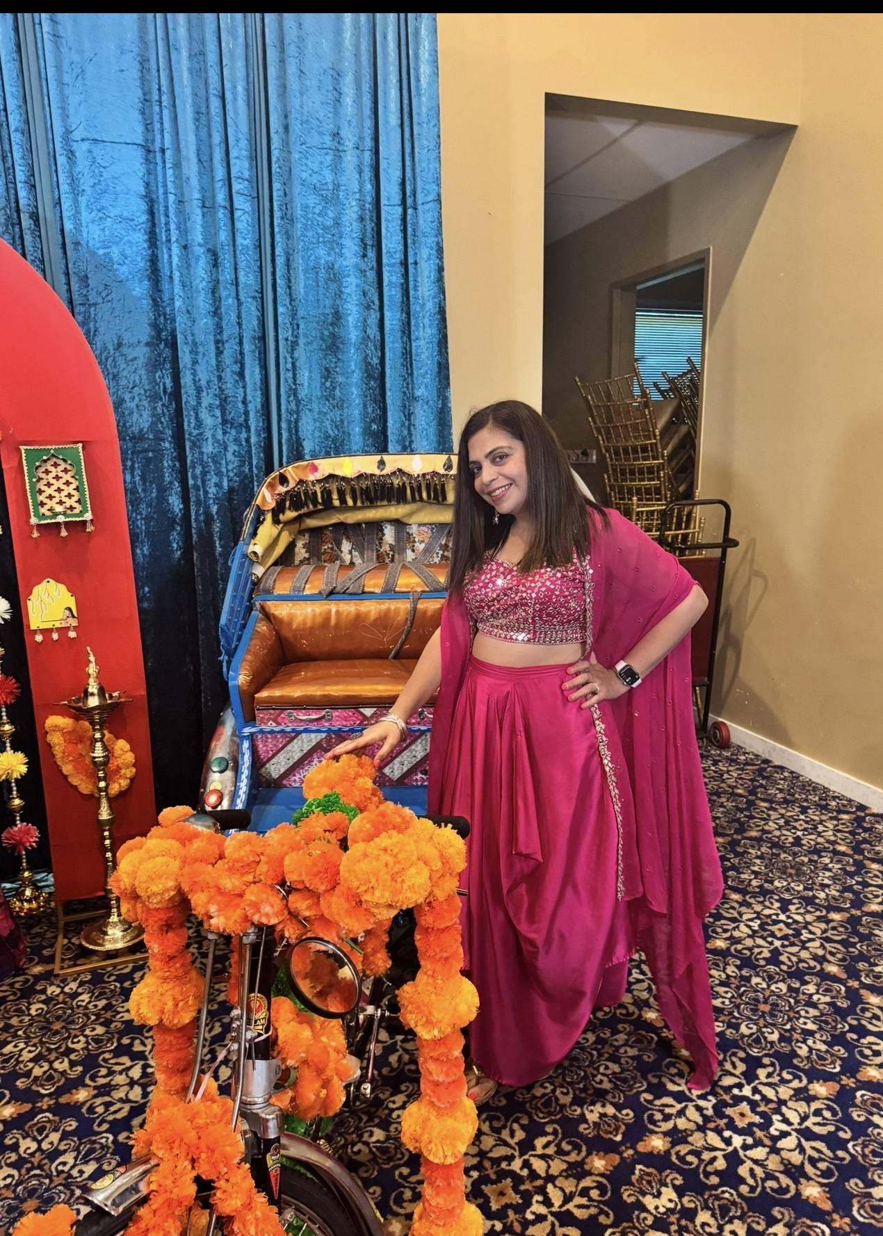 Rani Pink Asymmetrical Dhoti Cape Set Image - 3