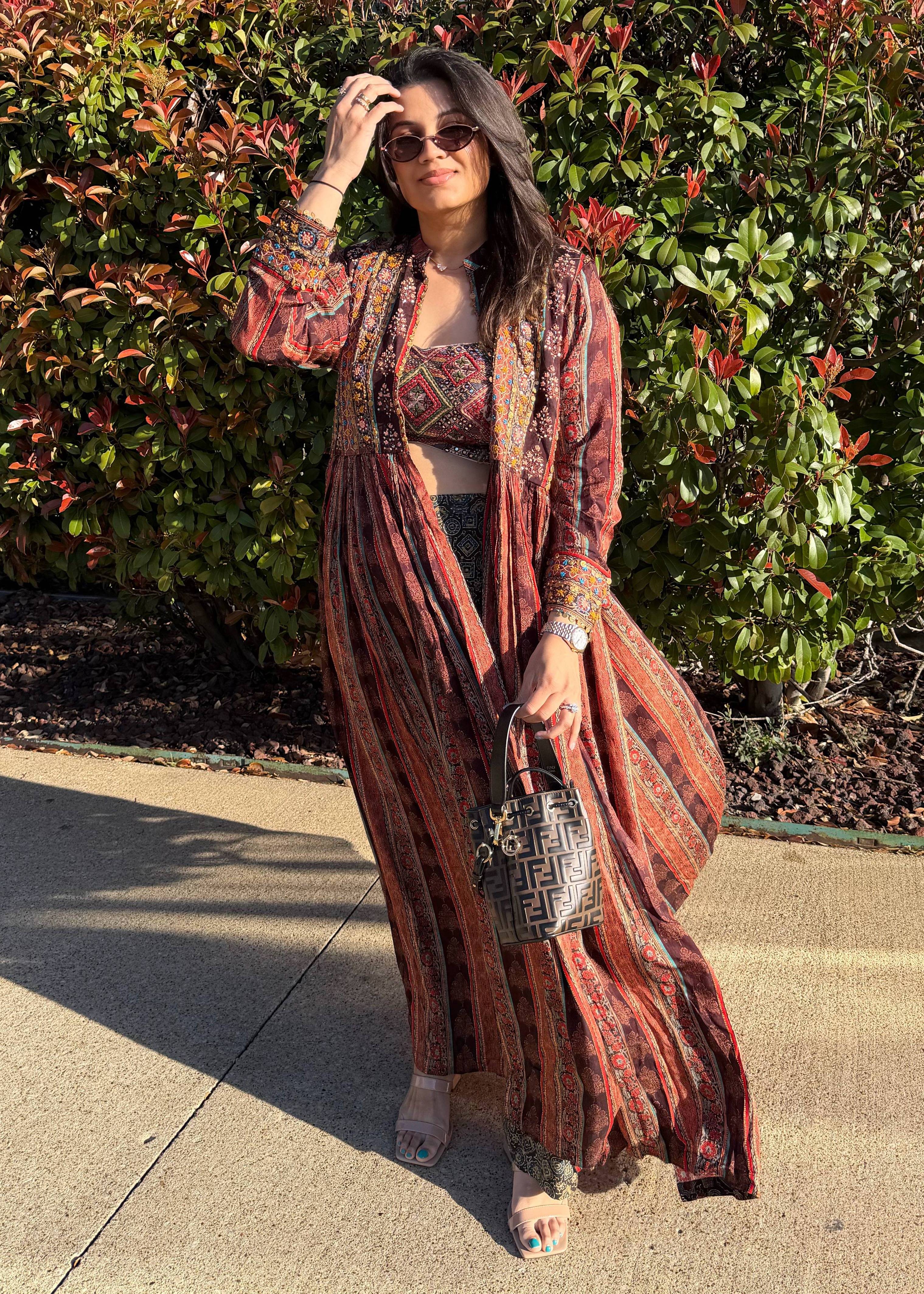 Maroon Boho Cape Set Image - 1