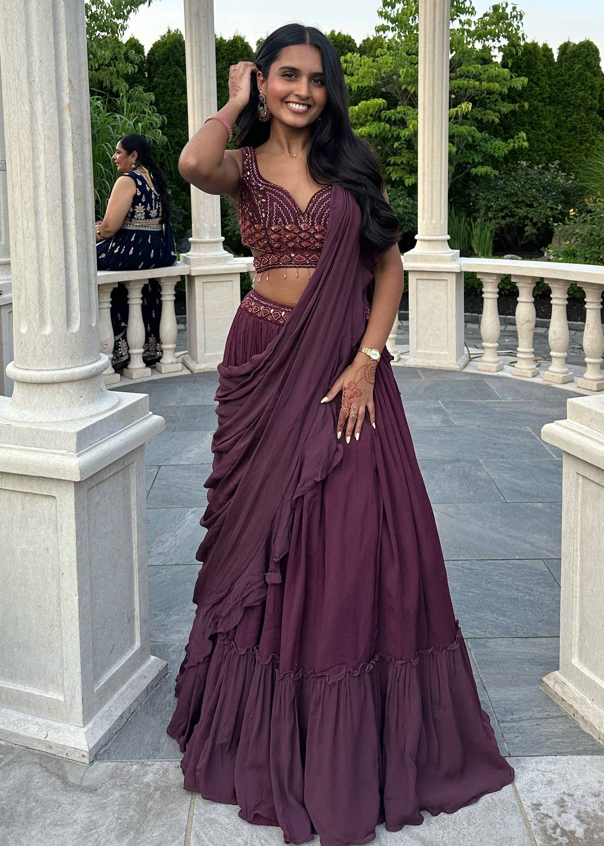 Purple Pre-pleated Lehenga Image - 0