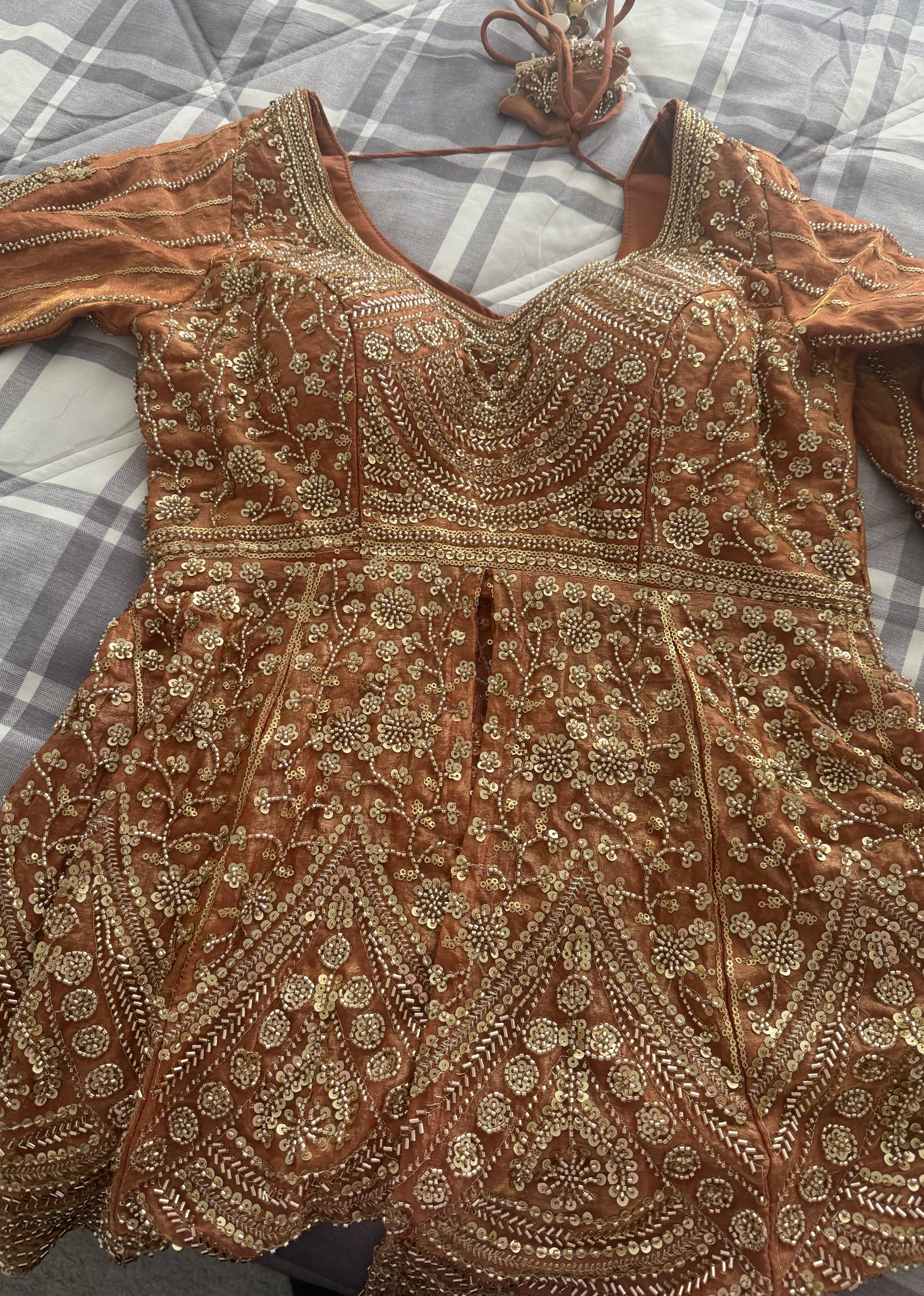 Rust Orange Sequin-Embellished Lehenga Image - 2