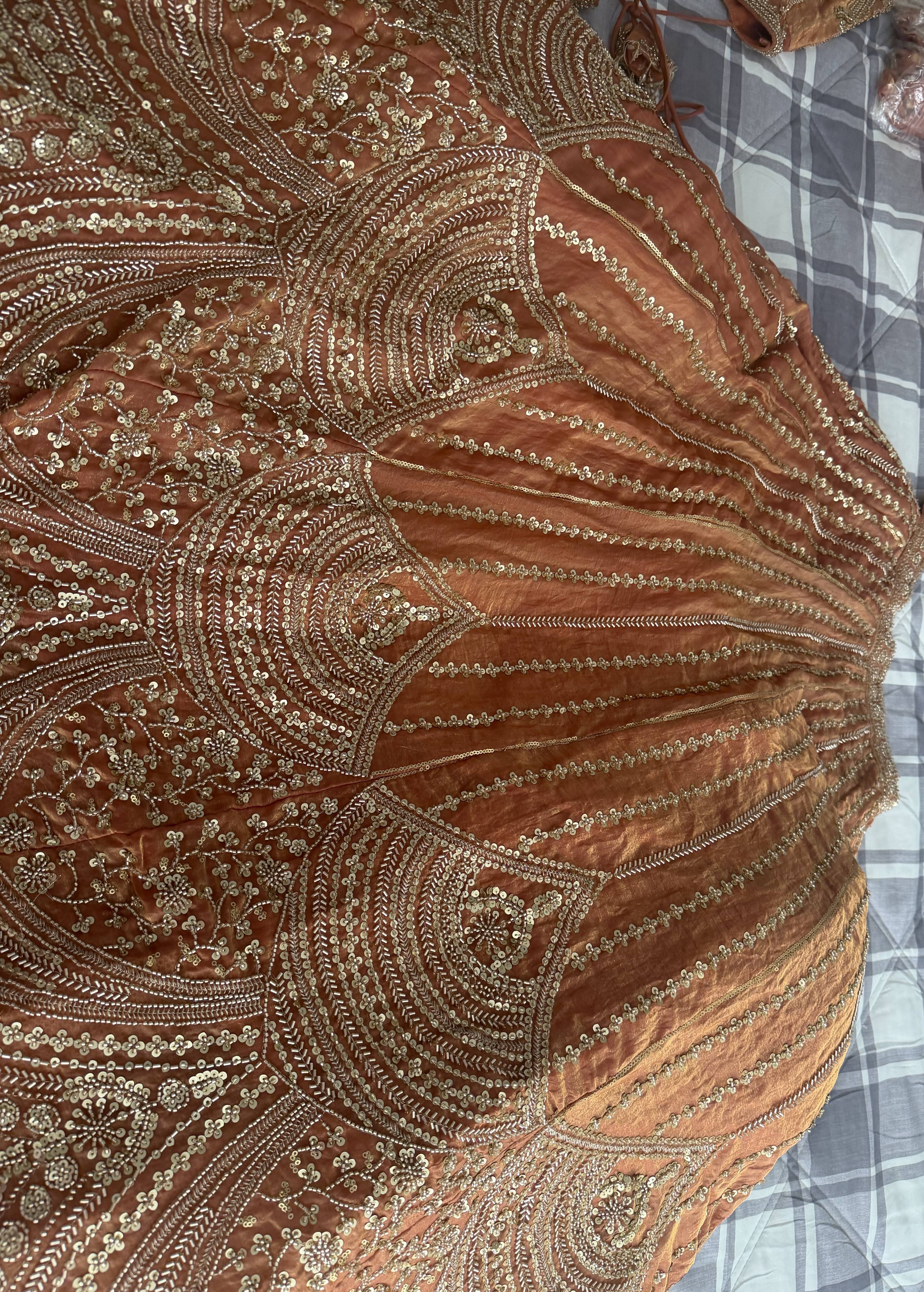 Rust Orange Sequin-Embellished Lehenga Image - 3