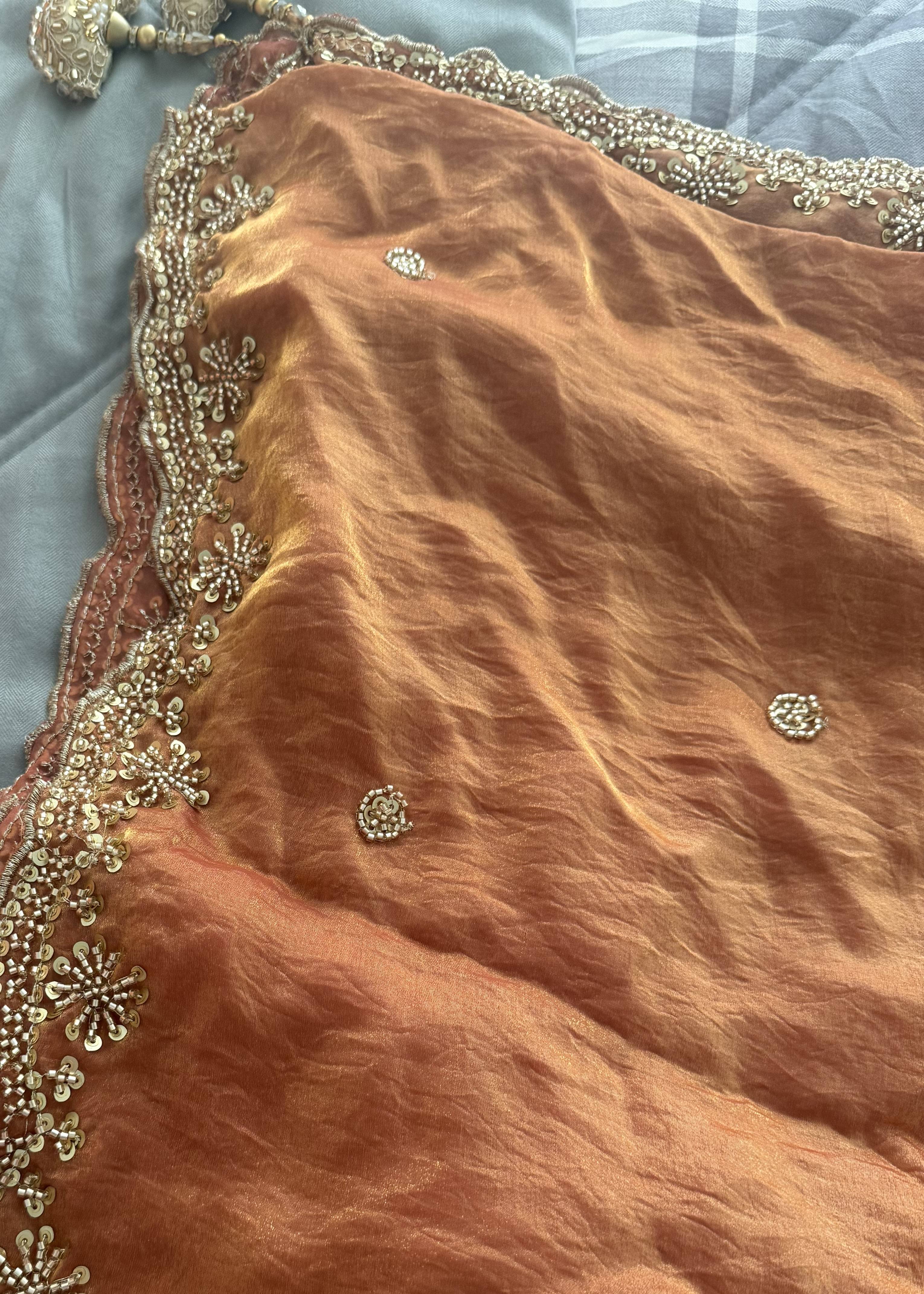 Rust Orange Sequin-Embellished Lehenga Image - 4
