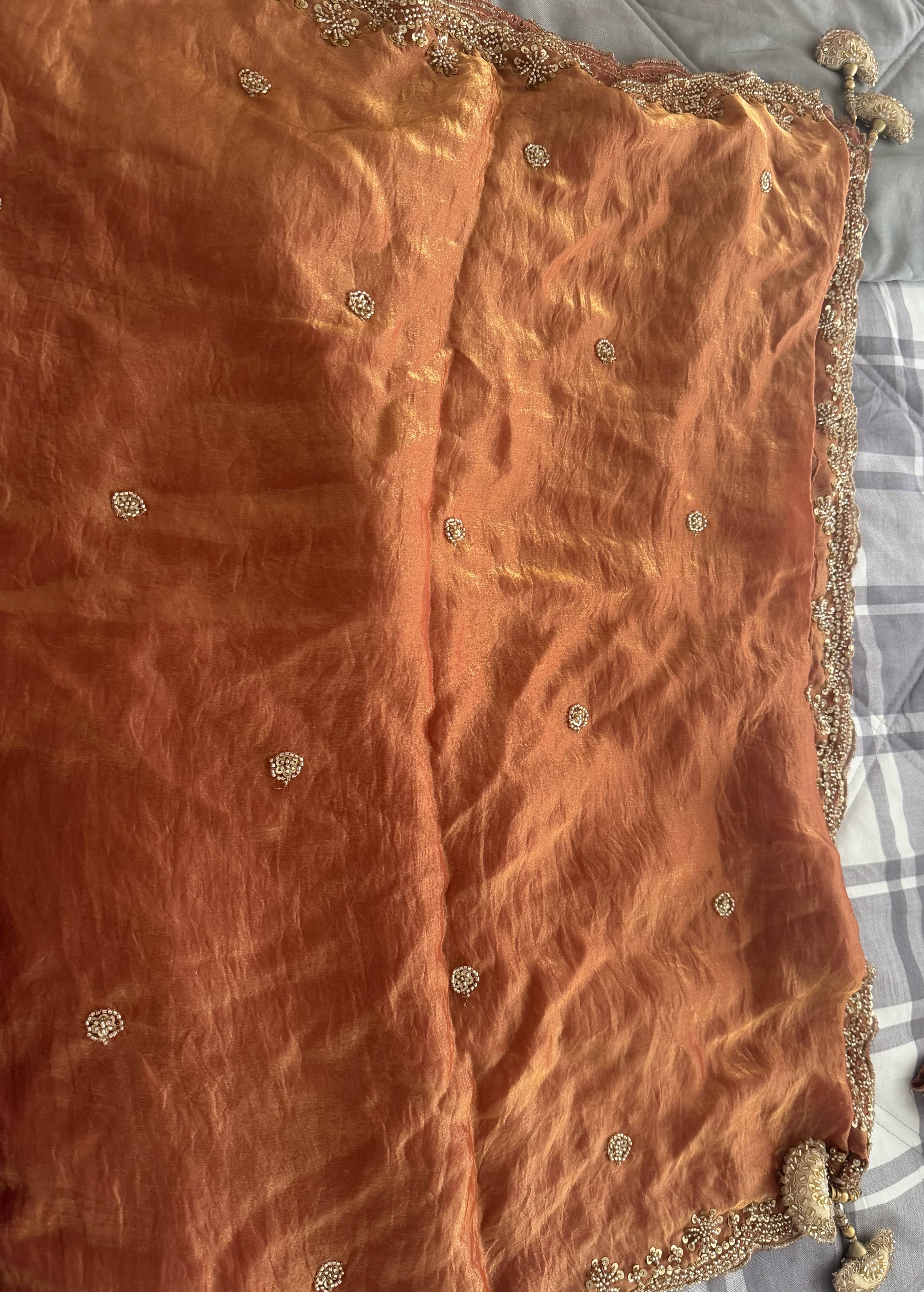 Rust Orange Sequin-Embellished Lehenga Image - 5