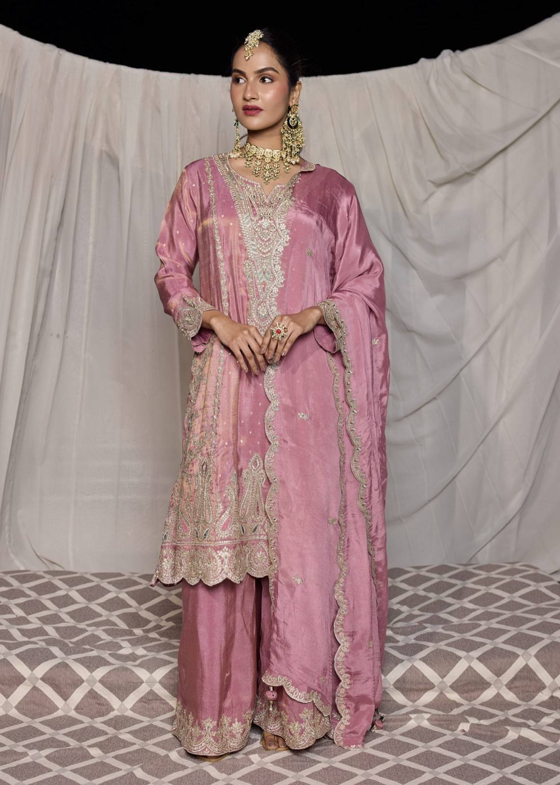 Dusty Pink Kundan-Embellished Sharara Set Image - 0