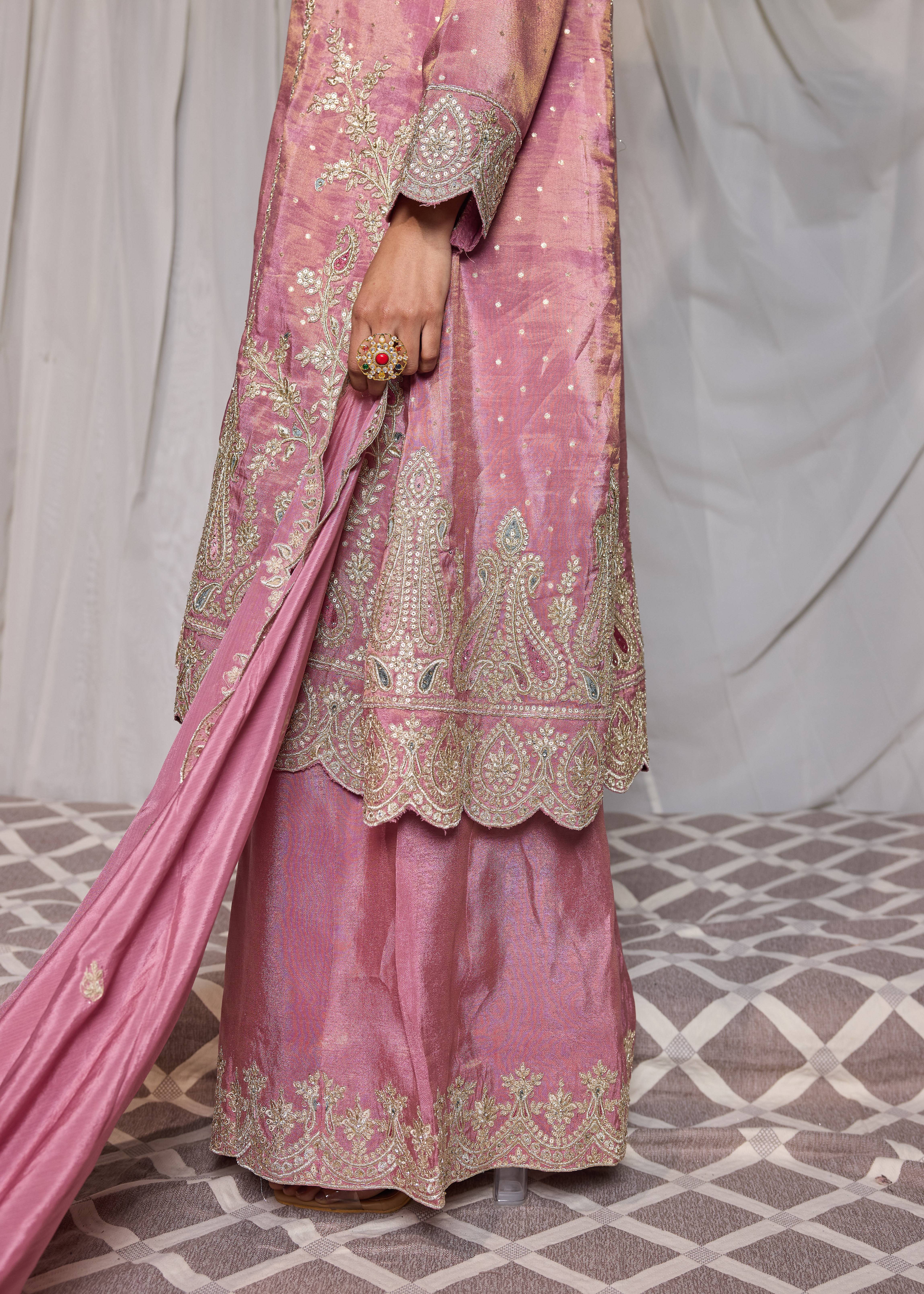 Dusty Pink Kundan-Embellished Sharara Set Image - 2