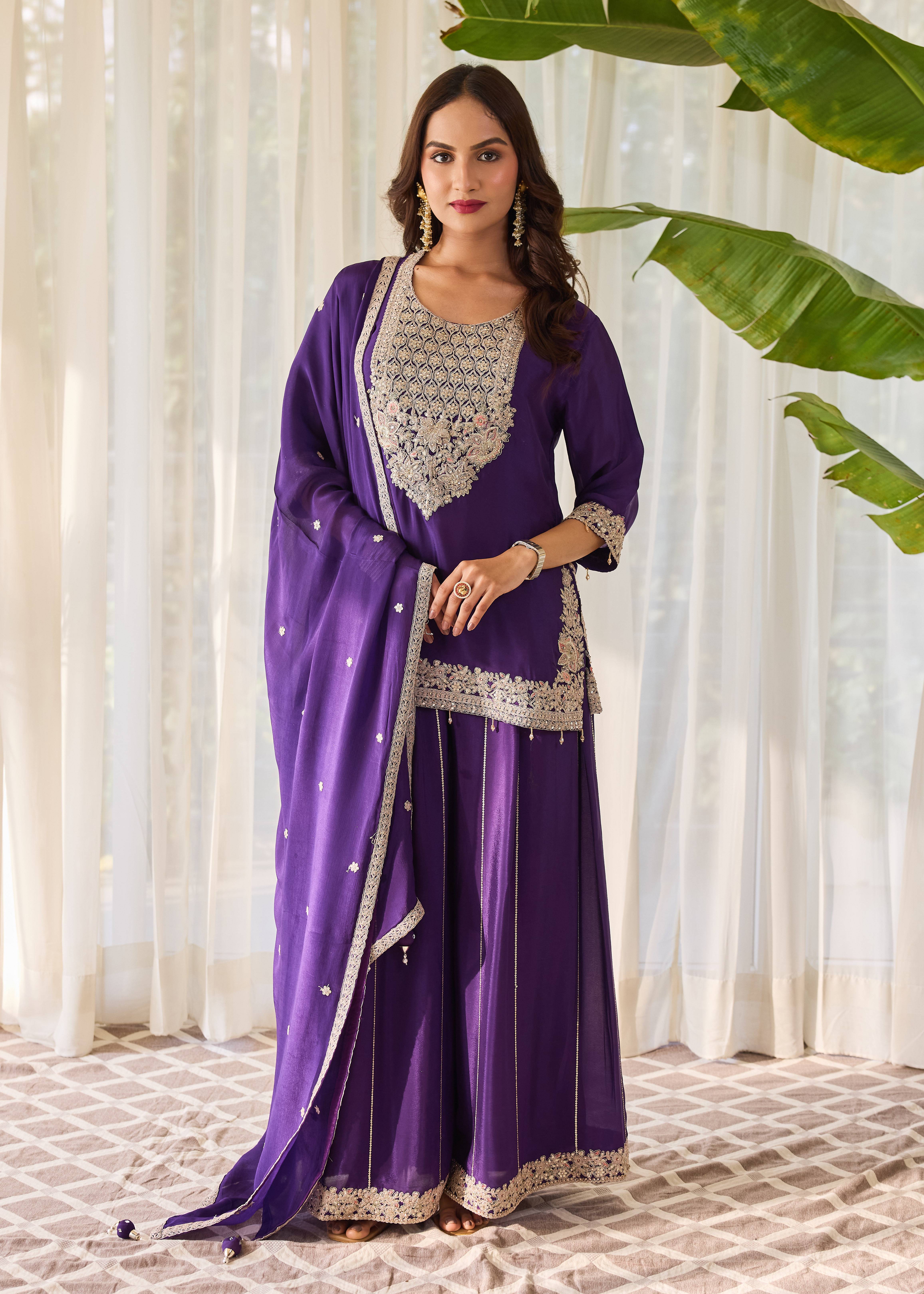 Royal Purple Sharara Set Image - 0
