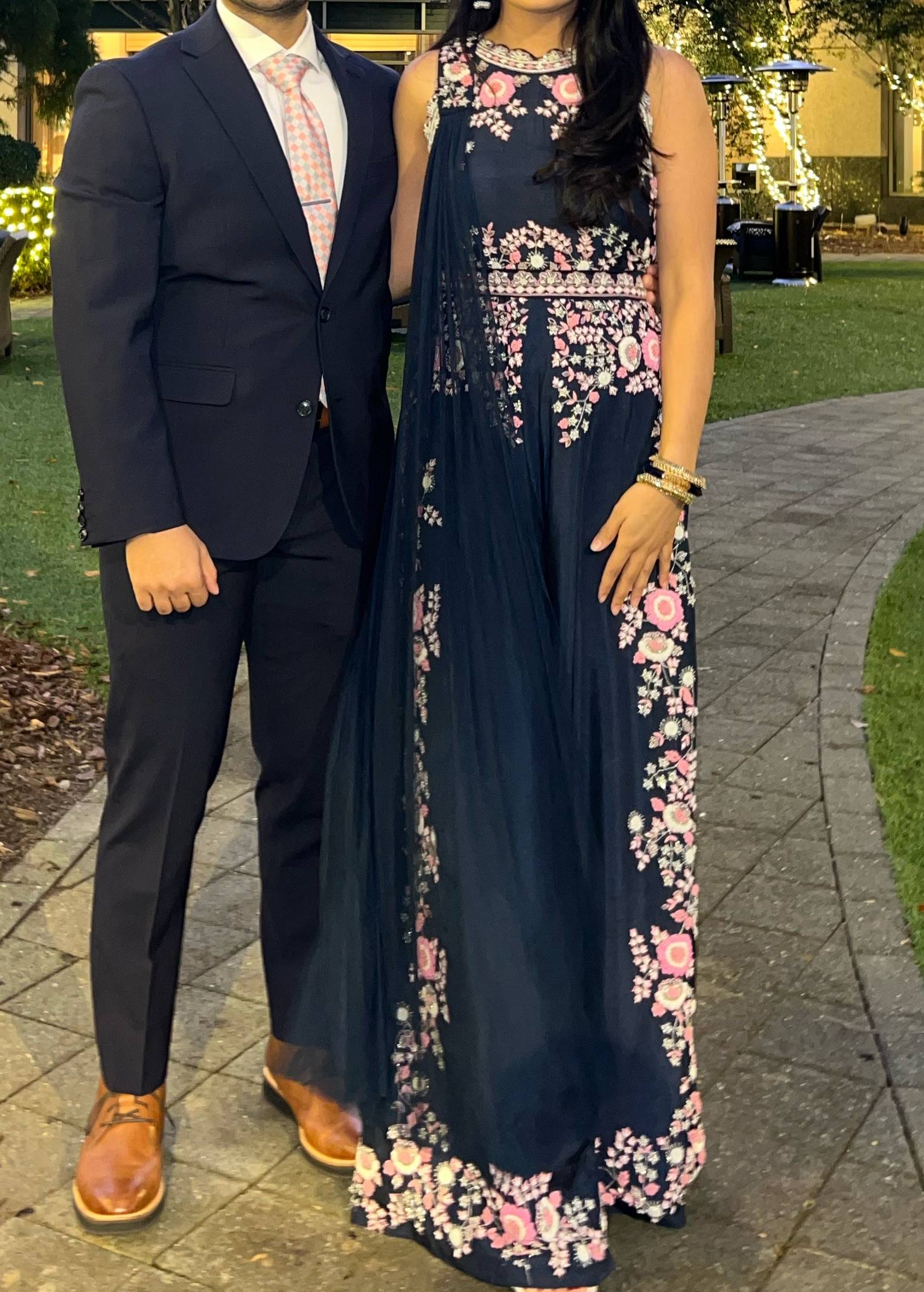 Navy Floral Embroidered Jumpsuit Image - 0
