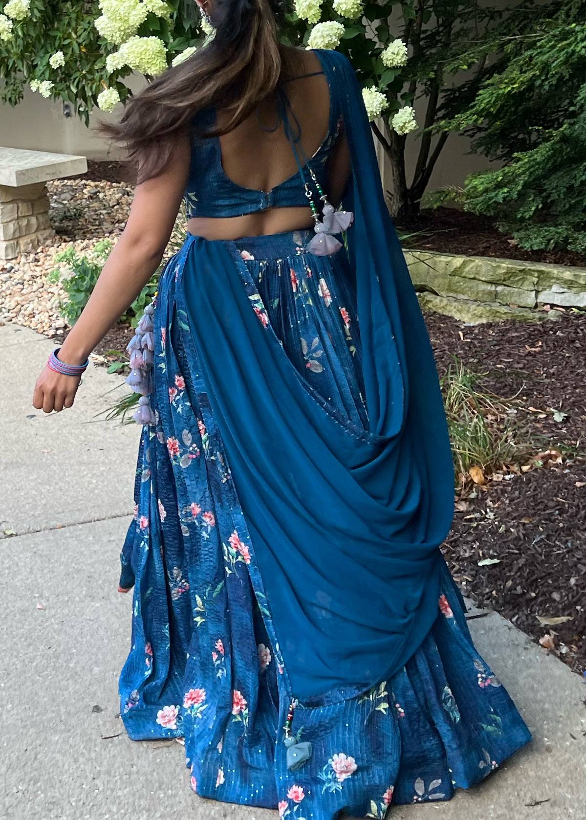 Blue Floral Print Lehenga Image - 1