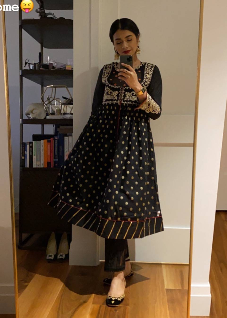 Black Gold Polka Dot Anarkali Set Image - 0