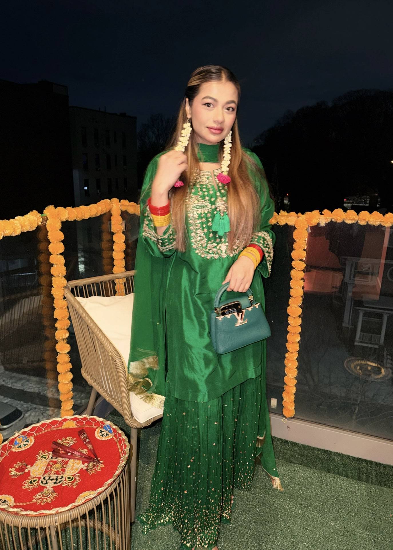 Green Raw Silk Mirrorwork Gharara Set Image - 0