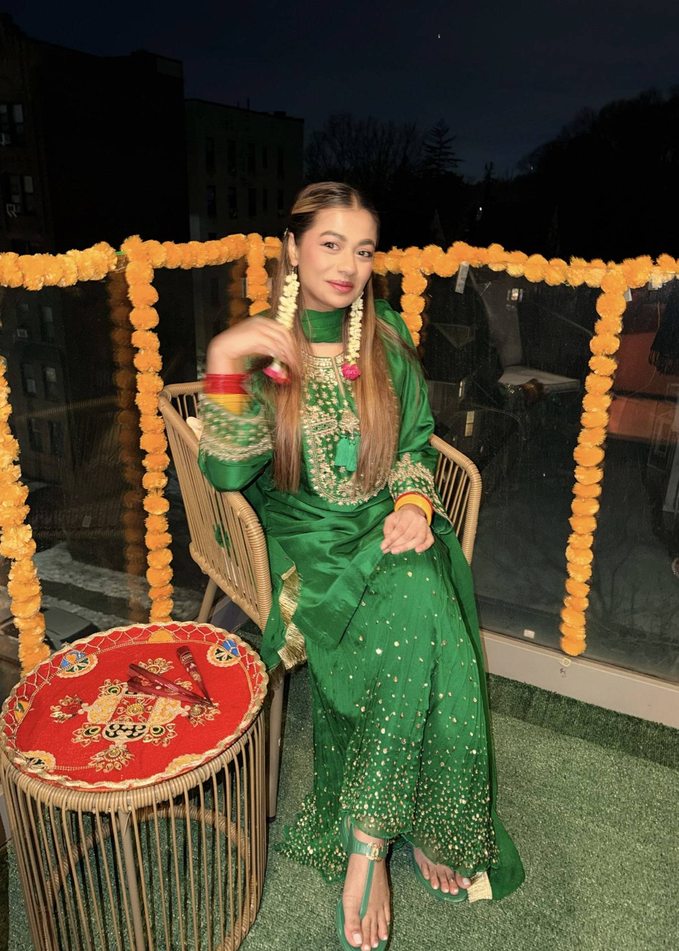 Green Raw Silk Mirrorwork Gharara Set Image - 1