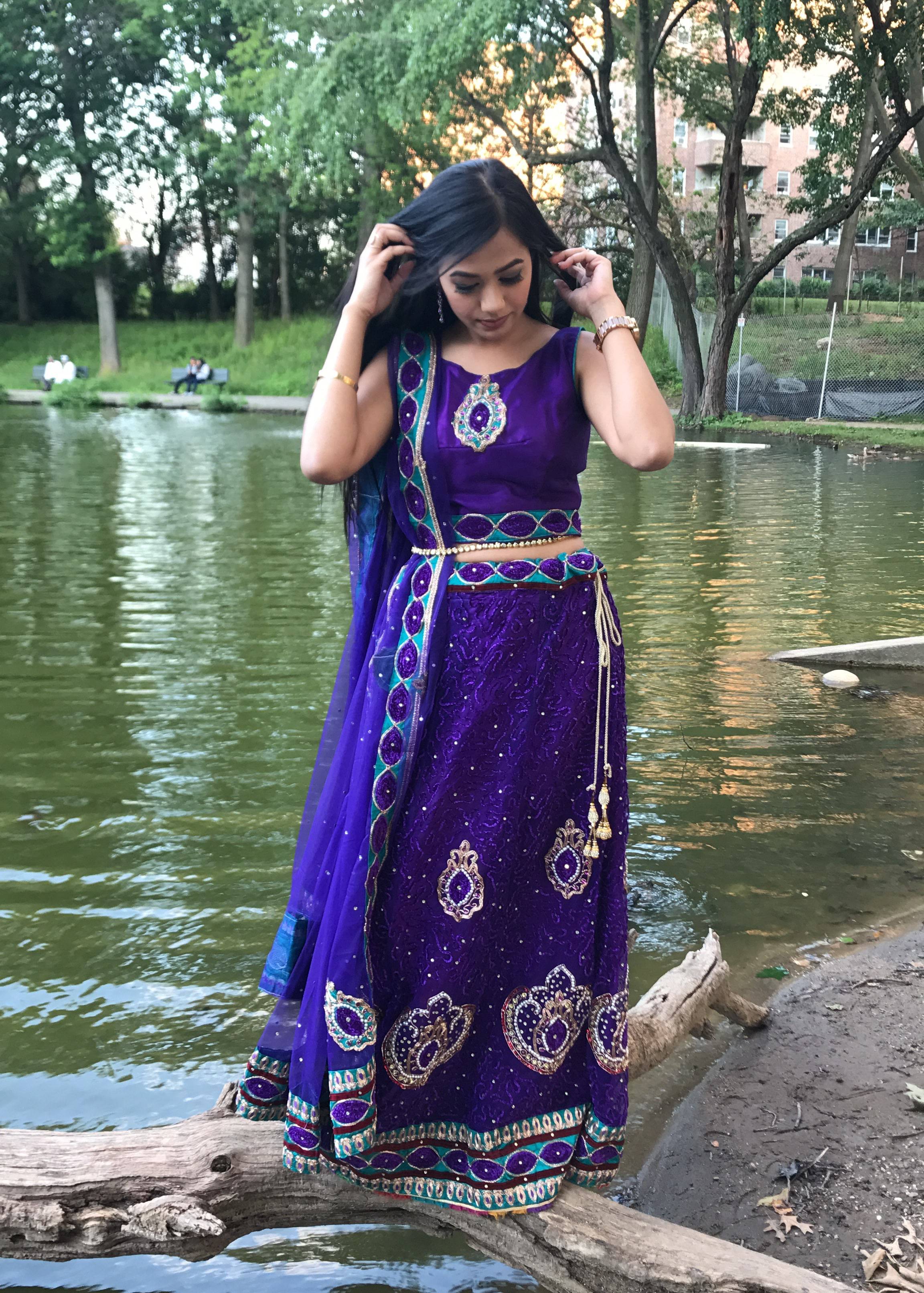 Purple & Teal Embroidered Lehenga Image - 3